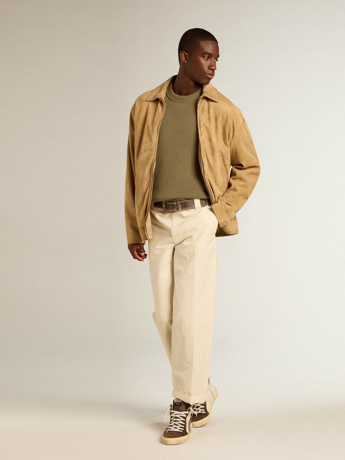 Men's cream-colored pants in striped cotton - 3