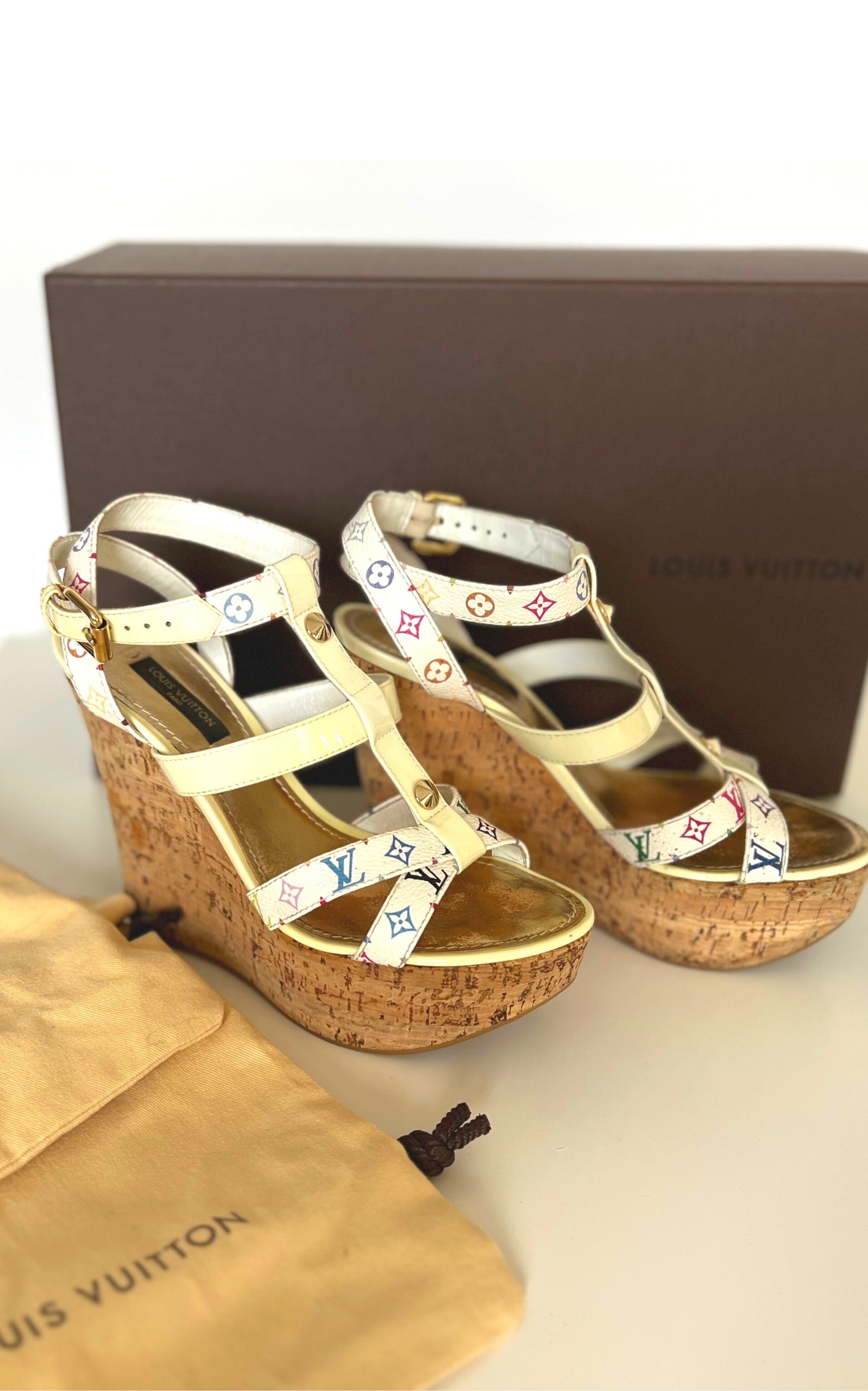 White Monogram Multicolor Wedge - 9