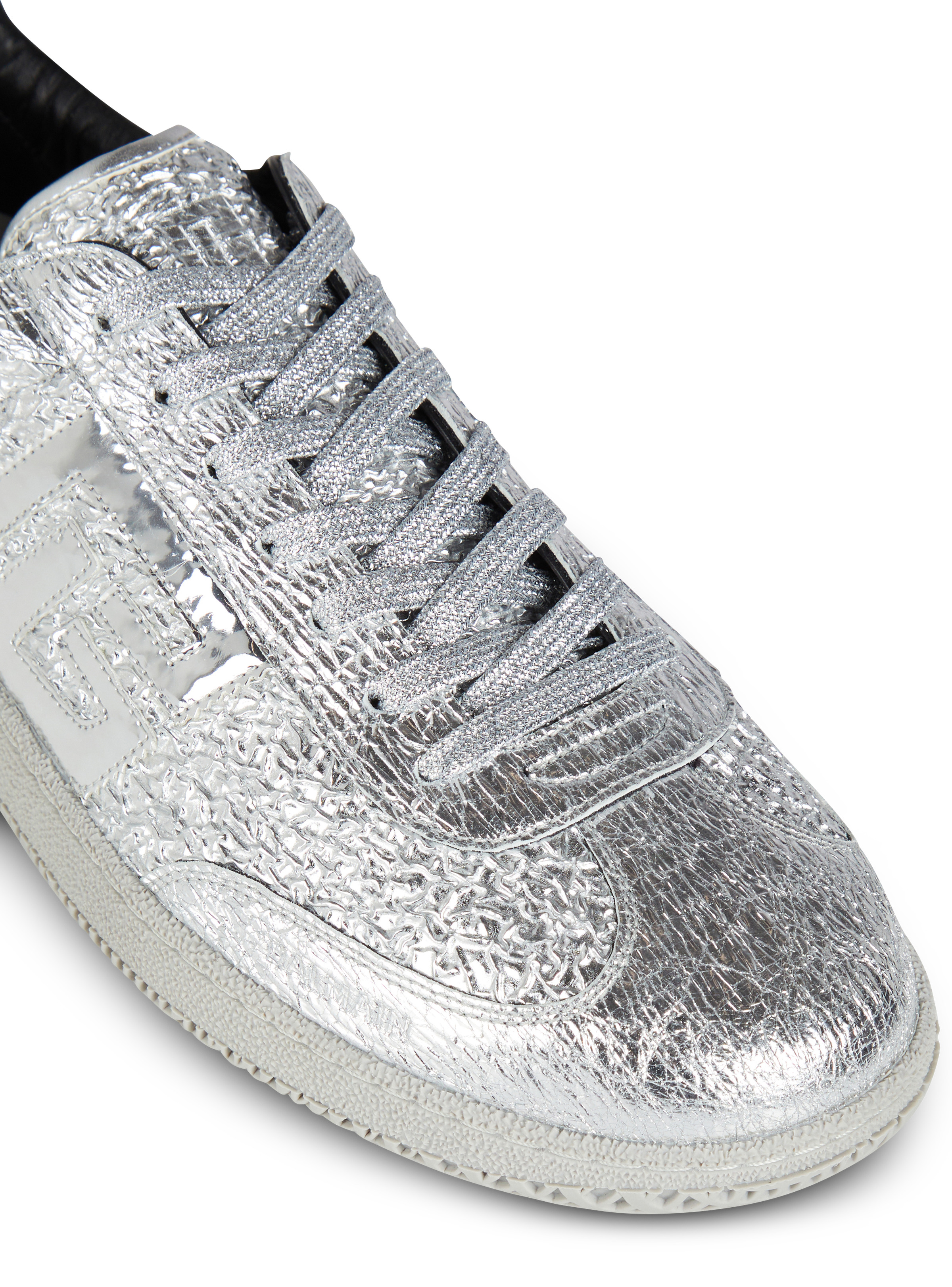 Balmain Swan silver leather trainers - 7