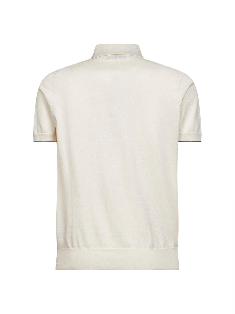 Brunello Cucinelli Ivory lightweight cotton knit polo shirt outlook