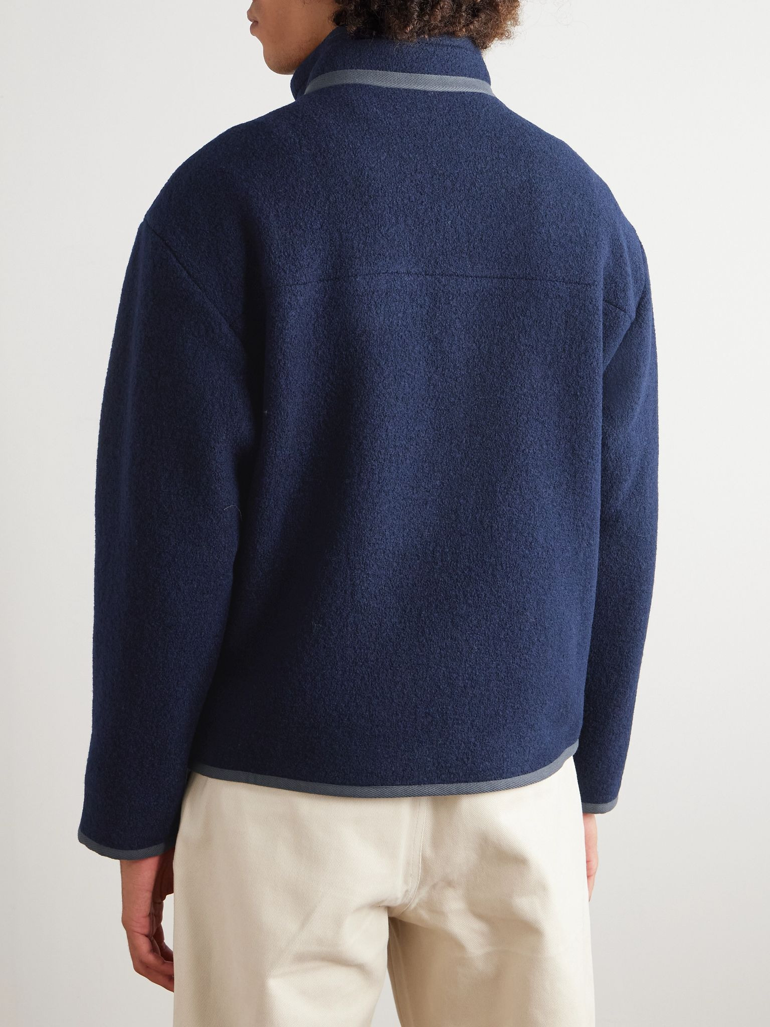 Cotton-Trimmed Brushed-Wool Jacket Navy - 4