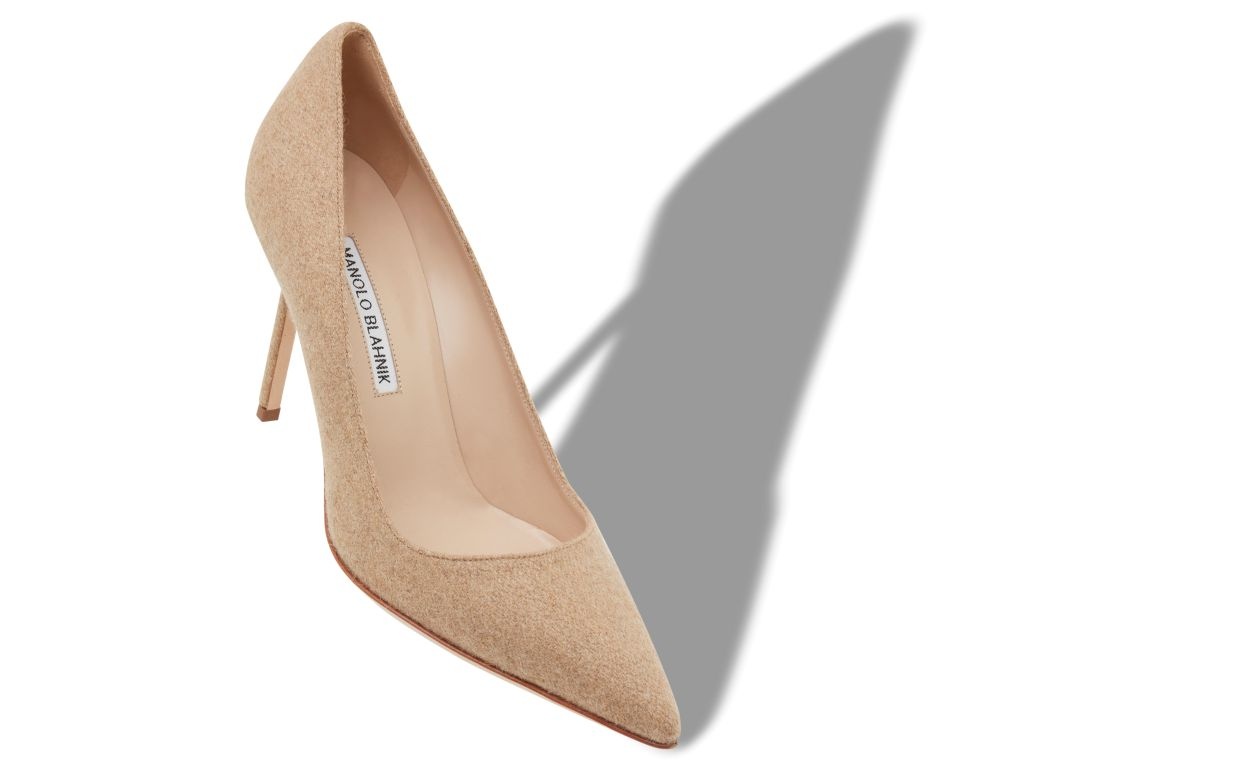 Brown Wool Pointed Toe Pumps - 2