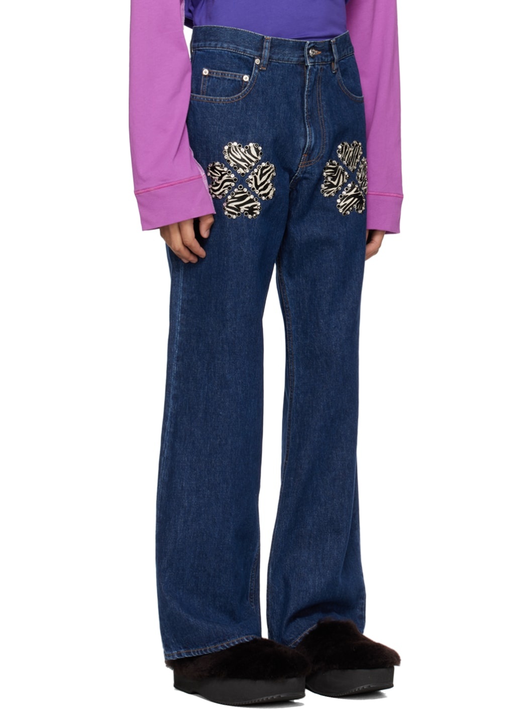 Blue Studded Zebra Bootcut Jeans - 2