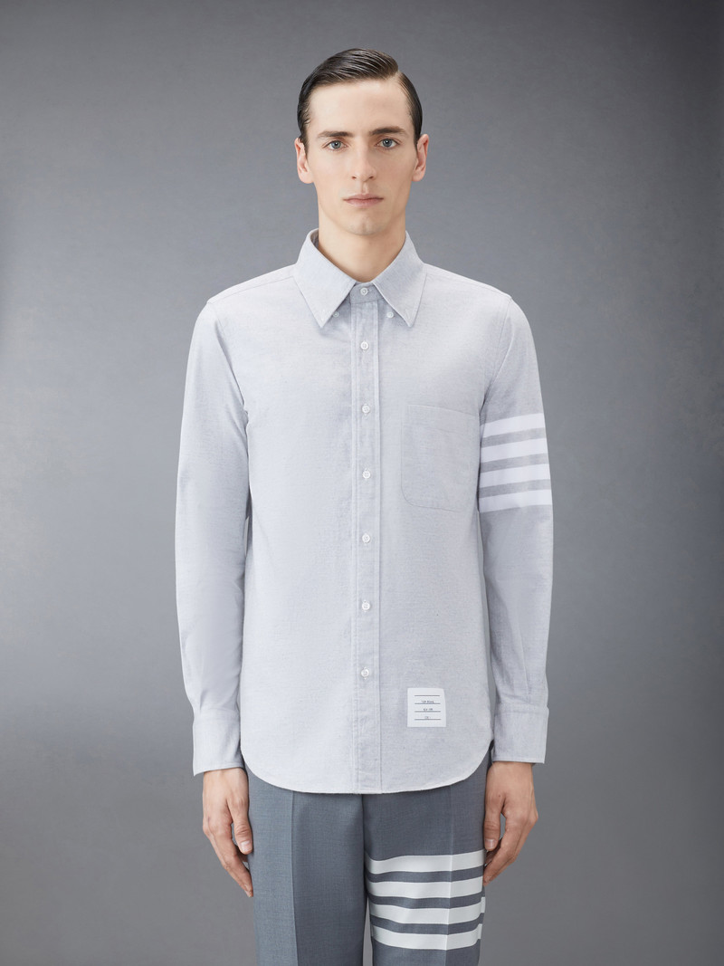 Thom Browne Light Grey Solid Flannel Shirting 4-bar Nametag Straight Fit Shirt outlook