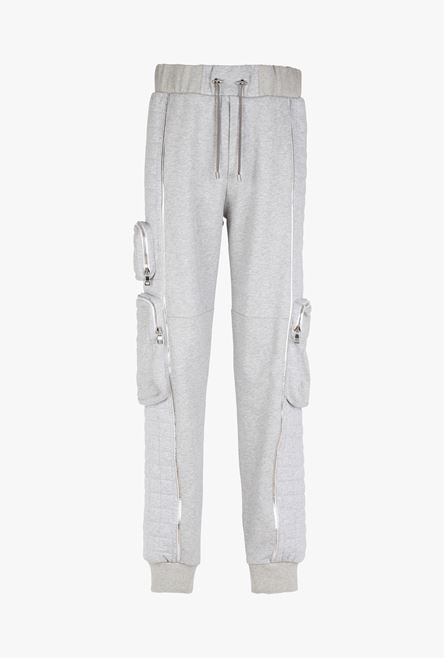 Gray and silvery cotton sweatpants with Balmain logo - 1
