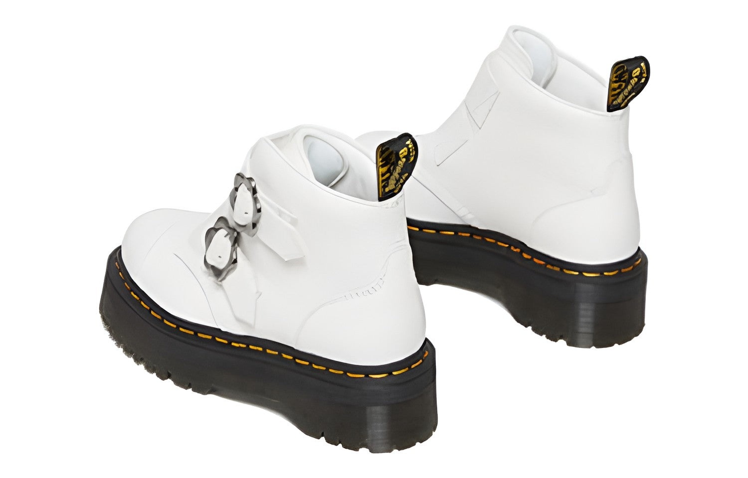 (WMNS) Dr.Martens Devon Flower Buckle Leather Platform Boots 'White Black' 27642100 - 3