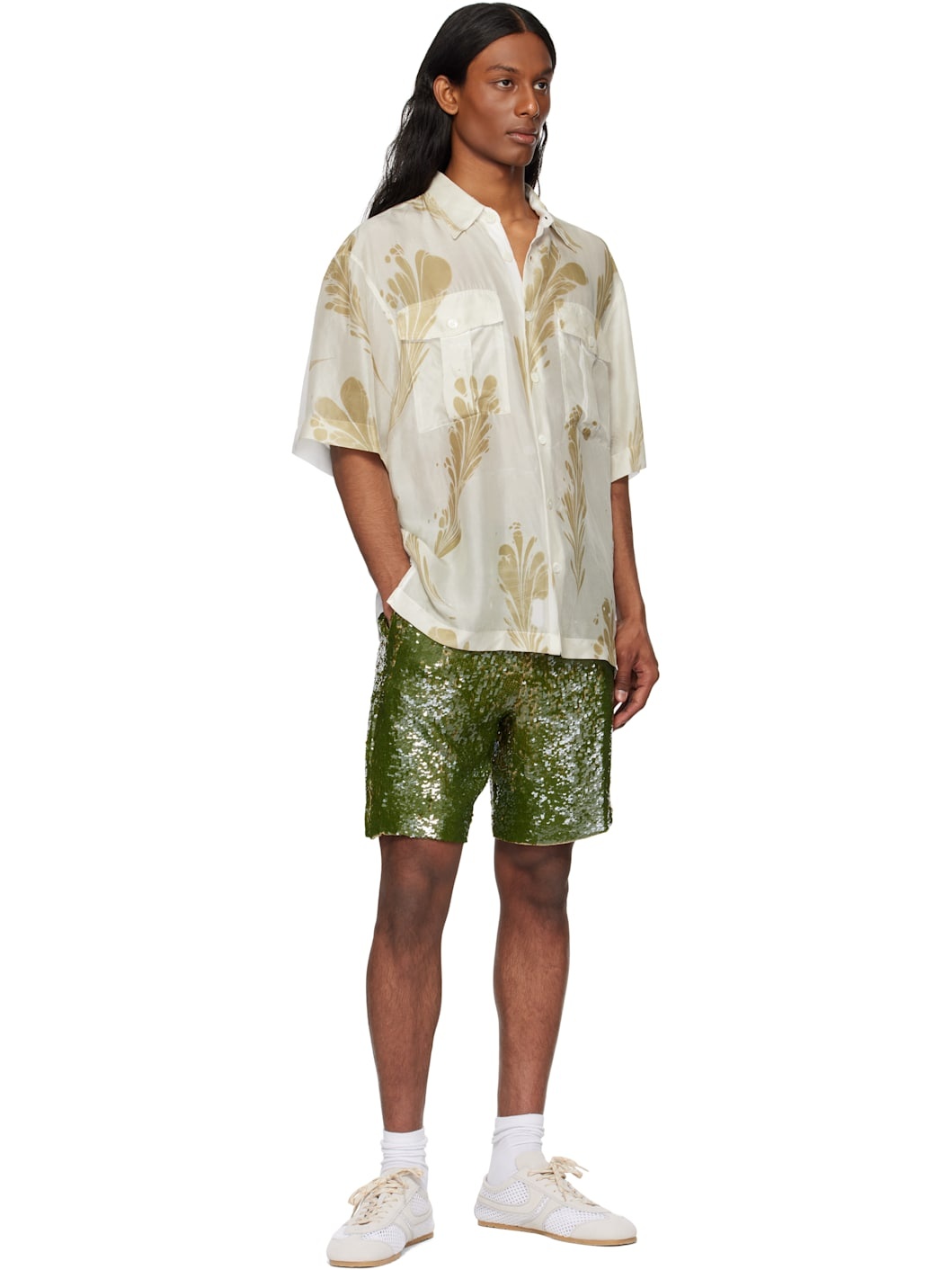 Khaki Sequinned Shorts - 4