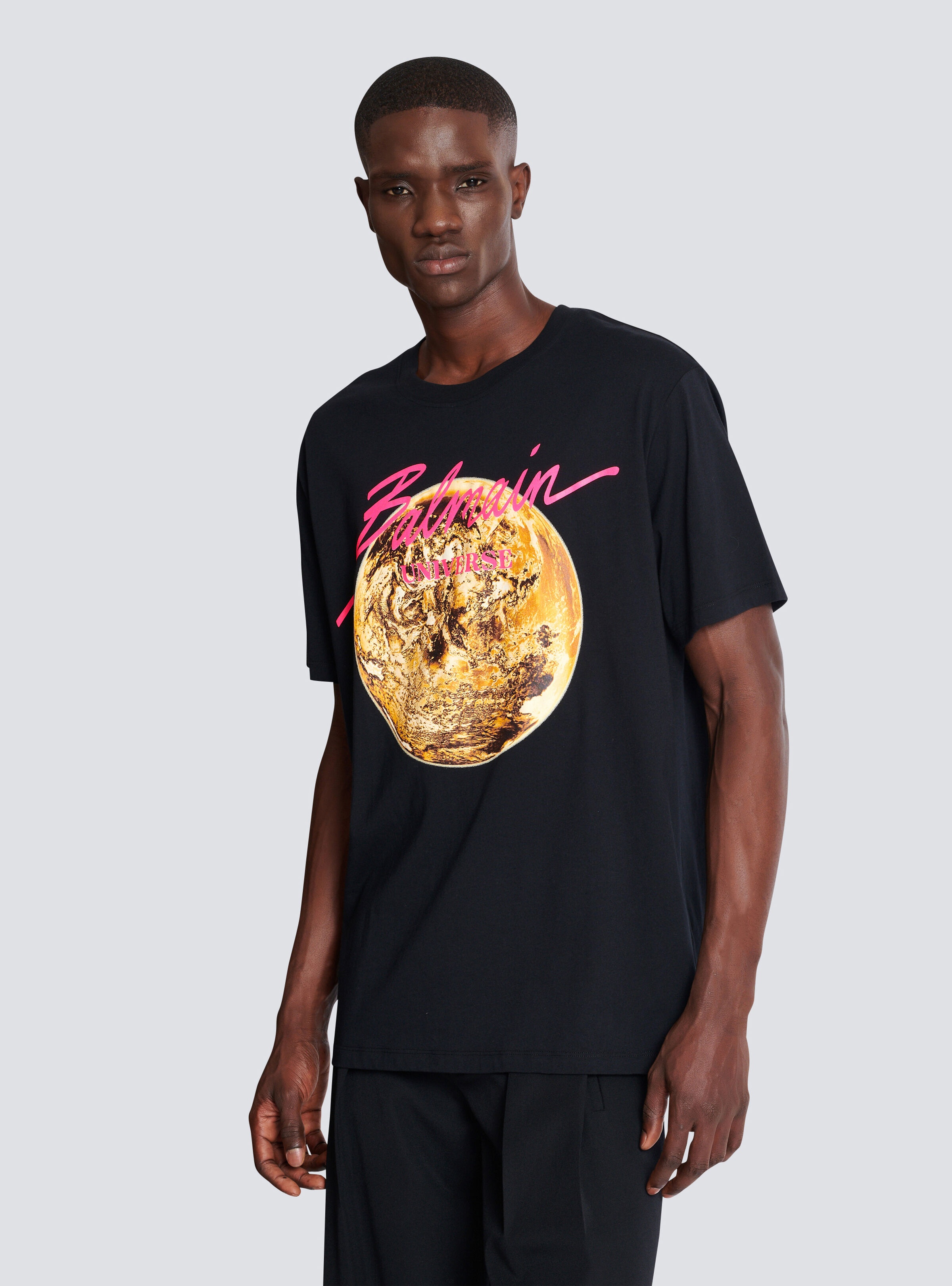 Printed Balmain Universe logo and planet T-shirt - 6