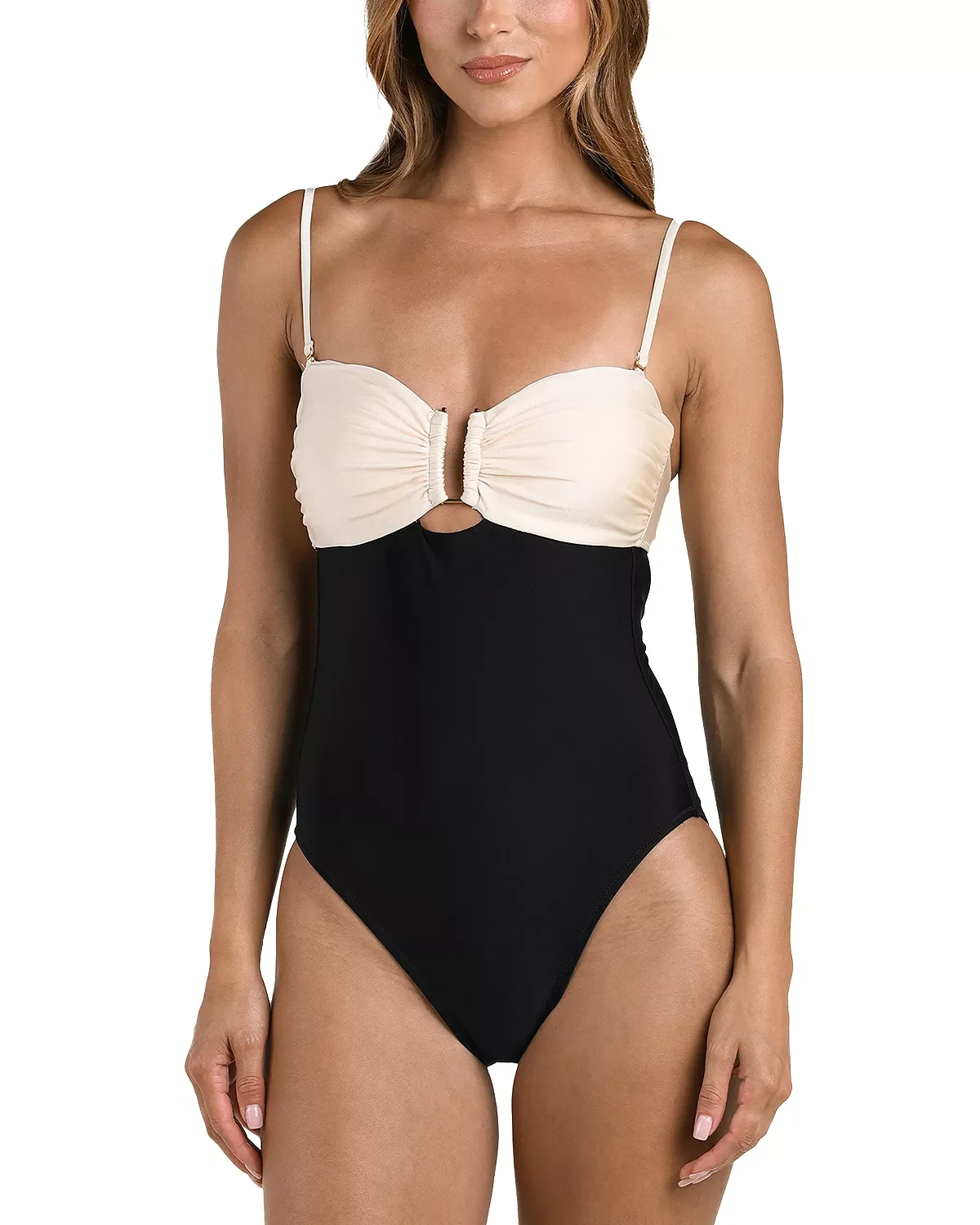 Emilia Solids Color Block Bandeau One Piece Swimsuit - 1