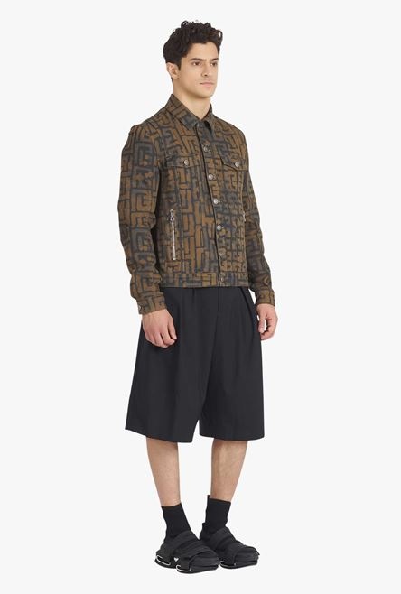 Black and taupe denim jacket with Balmain monogram - 7