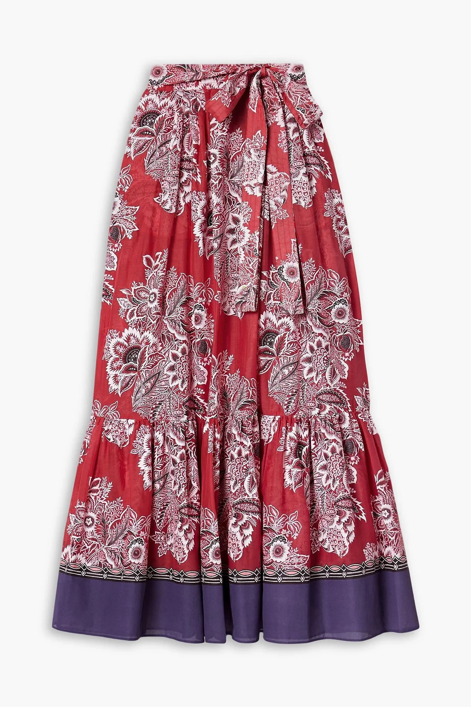 Belted printed cotton and silk-blend voile skirt - 1
