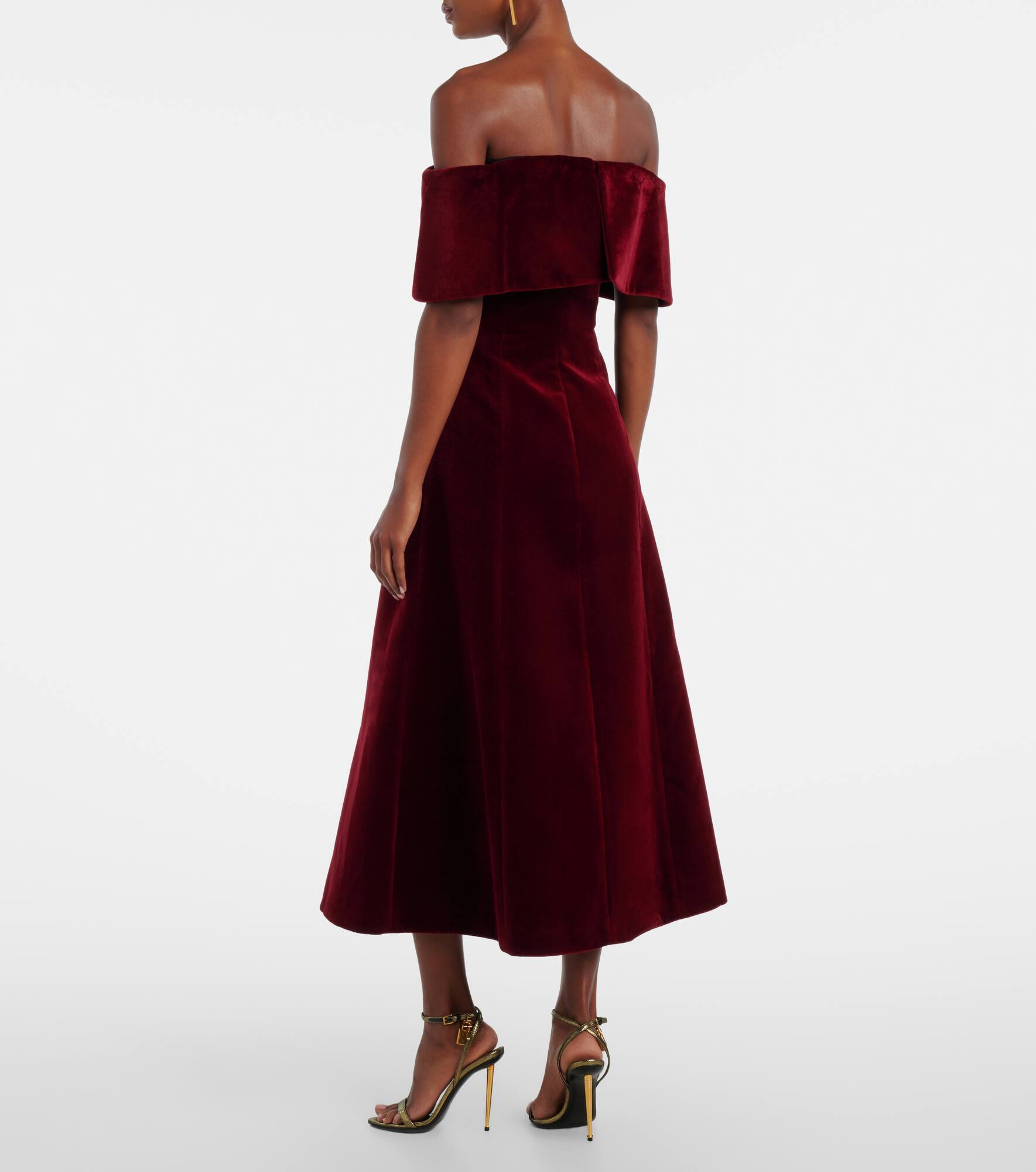 Carita off-shoulder cotton velvet midi dress - 3