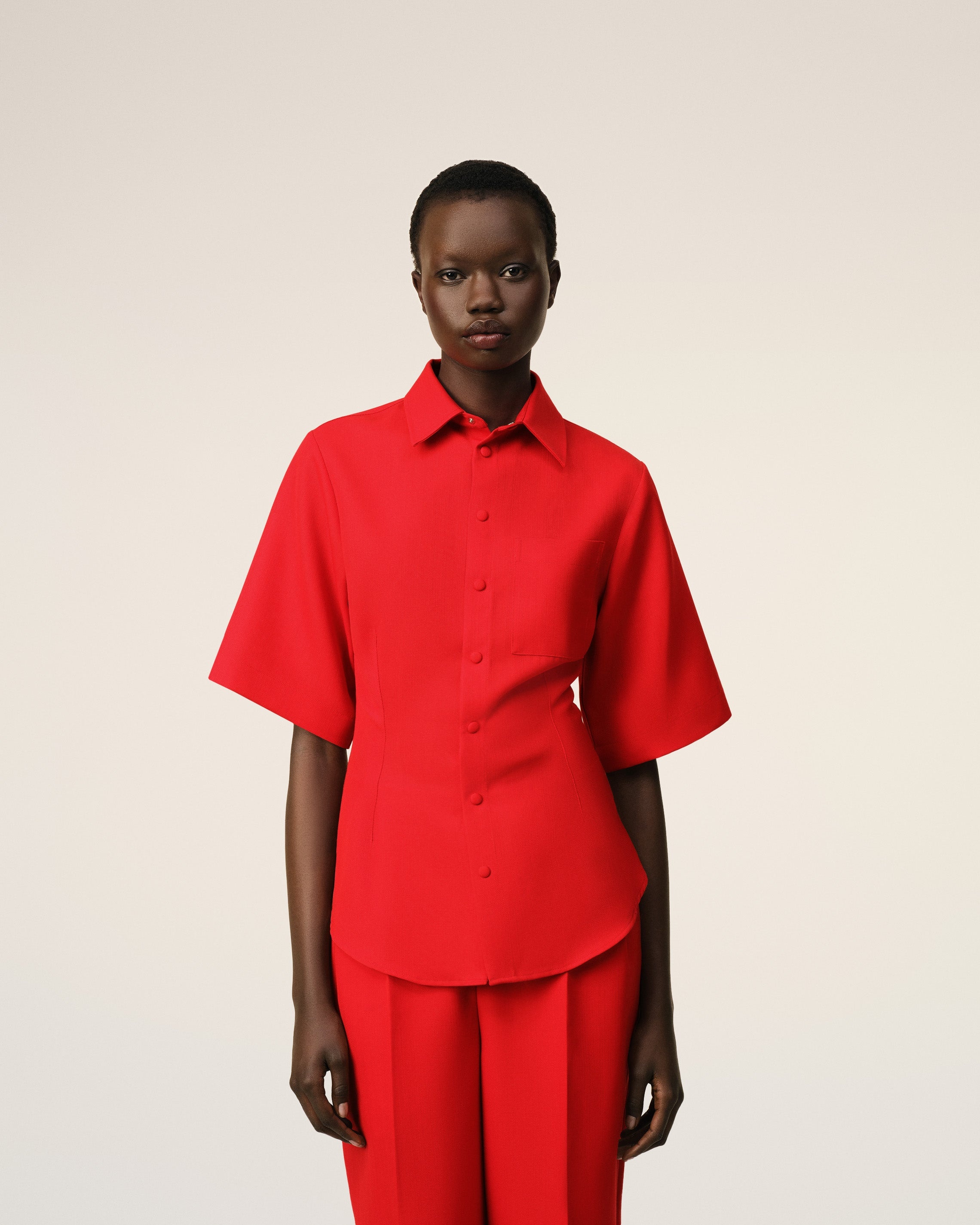 RED WOOL SHORT SLEEVES SHIRT - 3