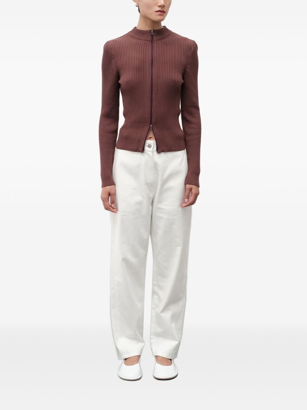 mock-neck ribbed cardigan - 2