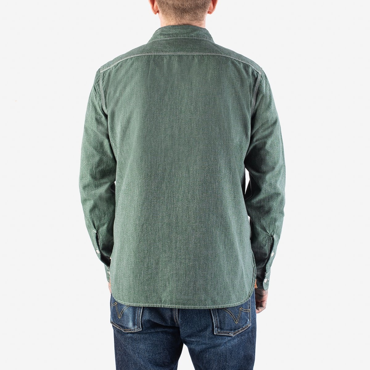 IHSH-290-GRN 10oz Mock Twist Selvedge Chambray Work Shirt - Green 'The Salt and Jalapeño' - 3