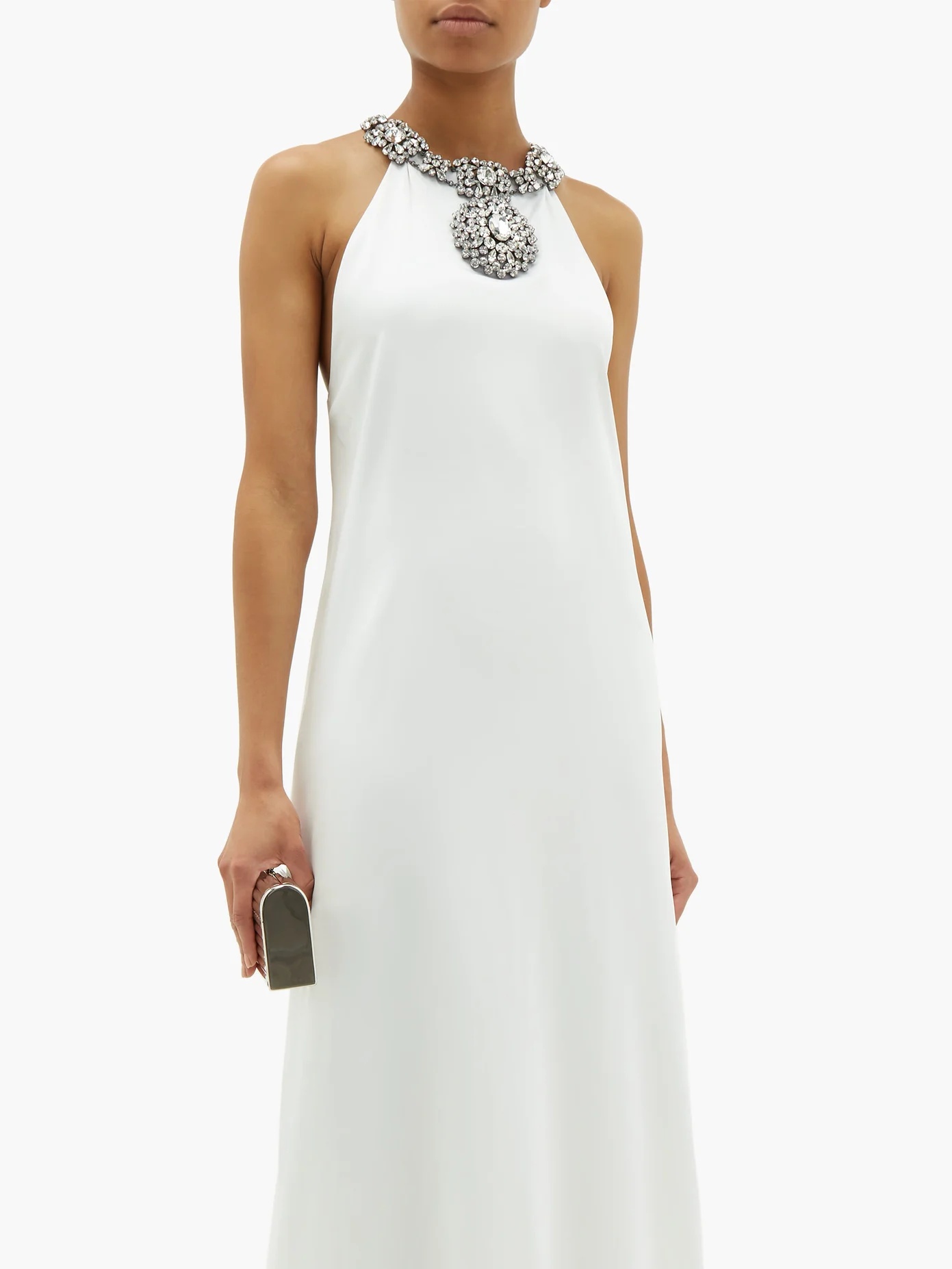 Crystal-embellished draped satin dress - 6