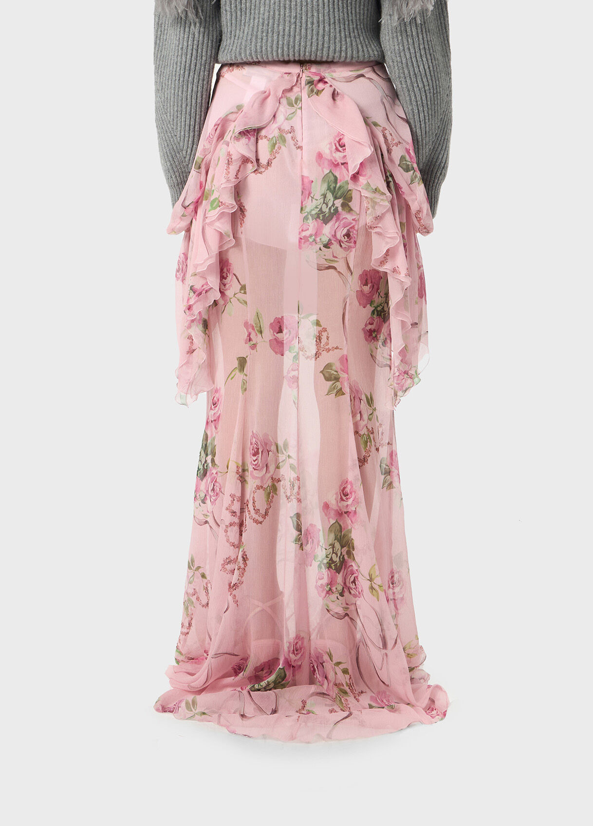 PRINTED SILK CREPONNE SKIRT WITH RUFFLES - 3