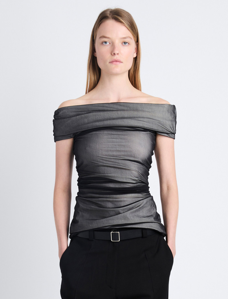 Allegra Off The Shoulder Top in Silk Nylon 2