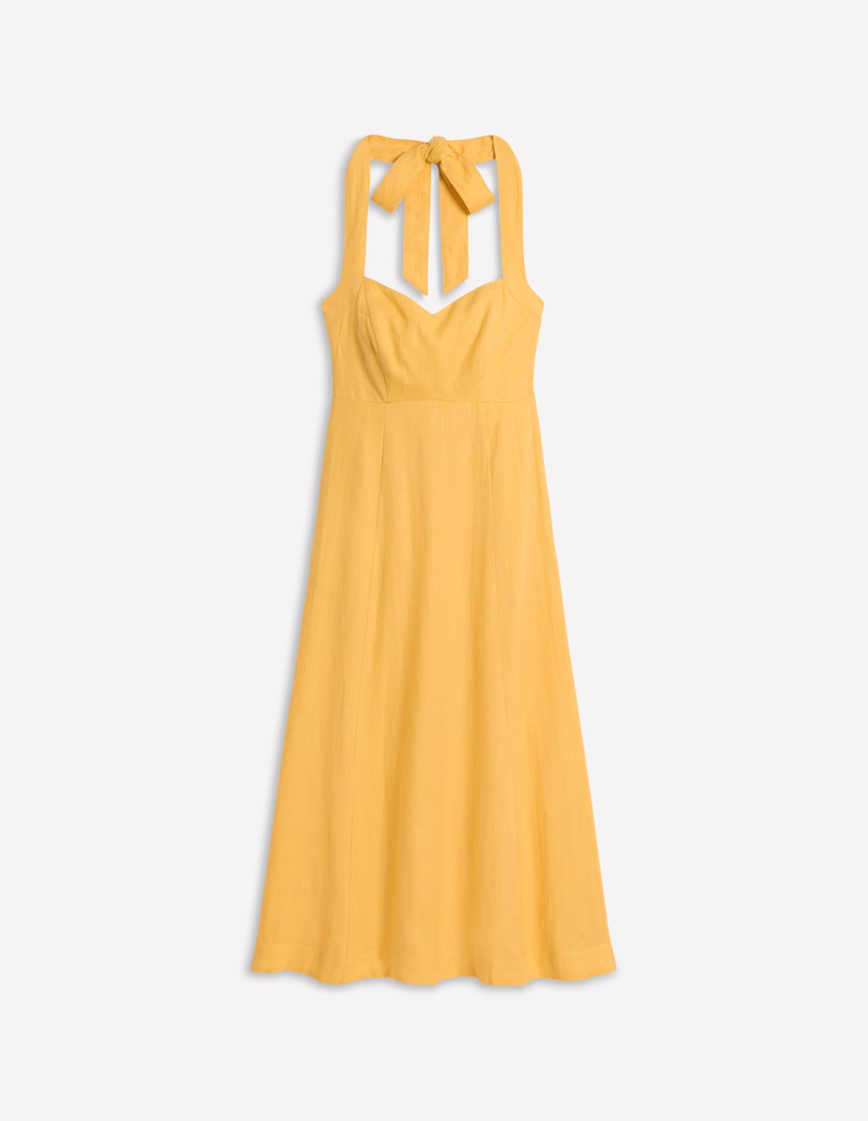 Halter Linen Dress-Buttermilk Yellow 1