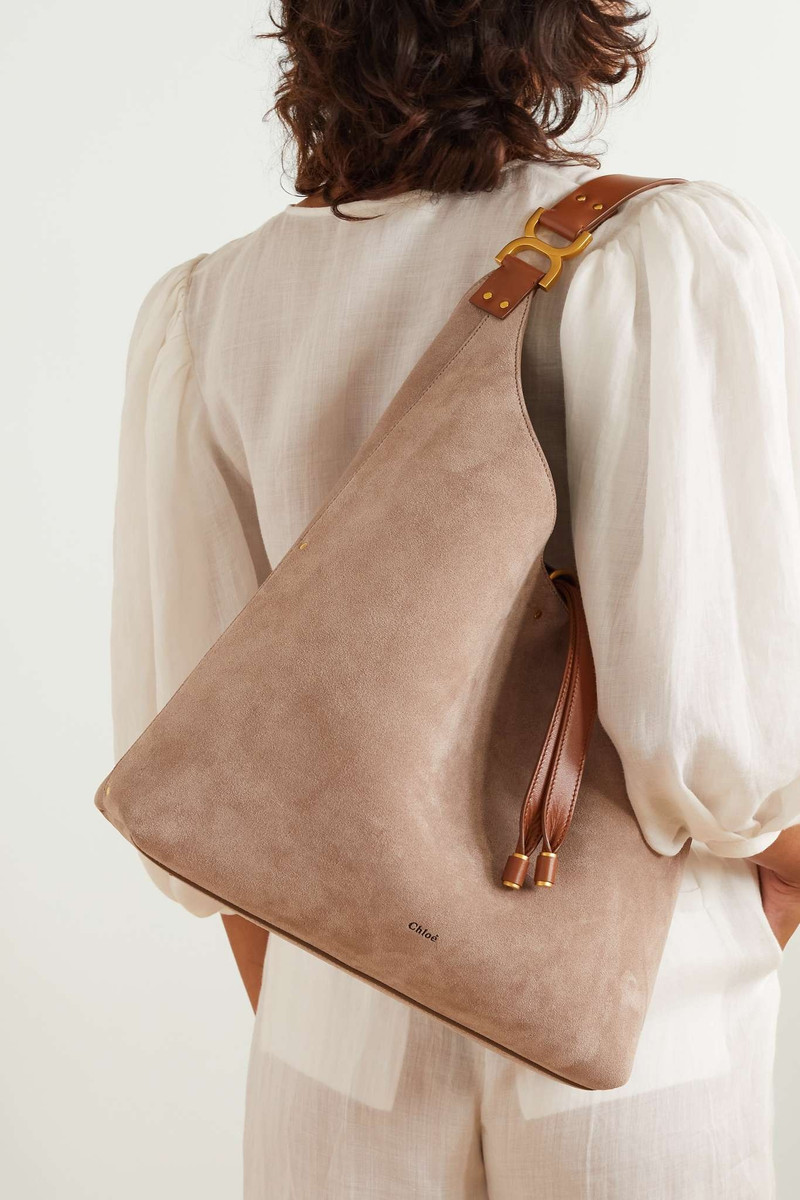 Chloé Marcie leather-trimmed suede shoulder bag outlook
