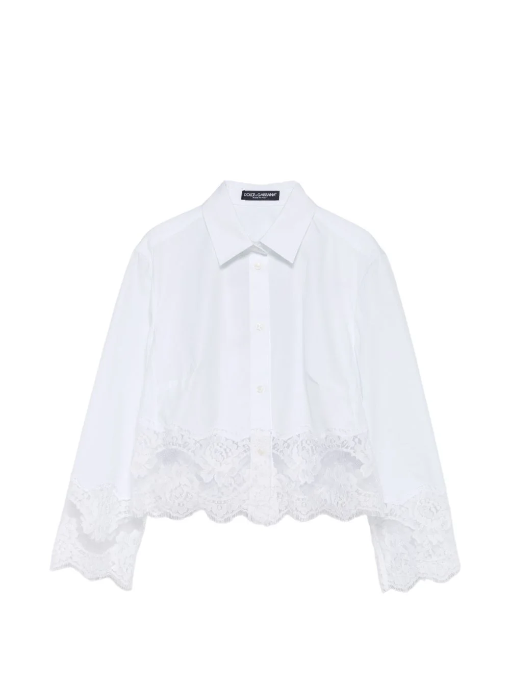 lace-trim cropped shirt - 1