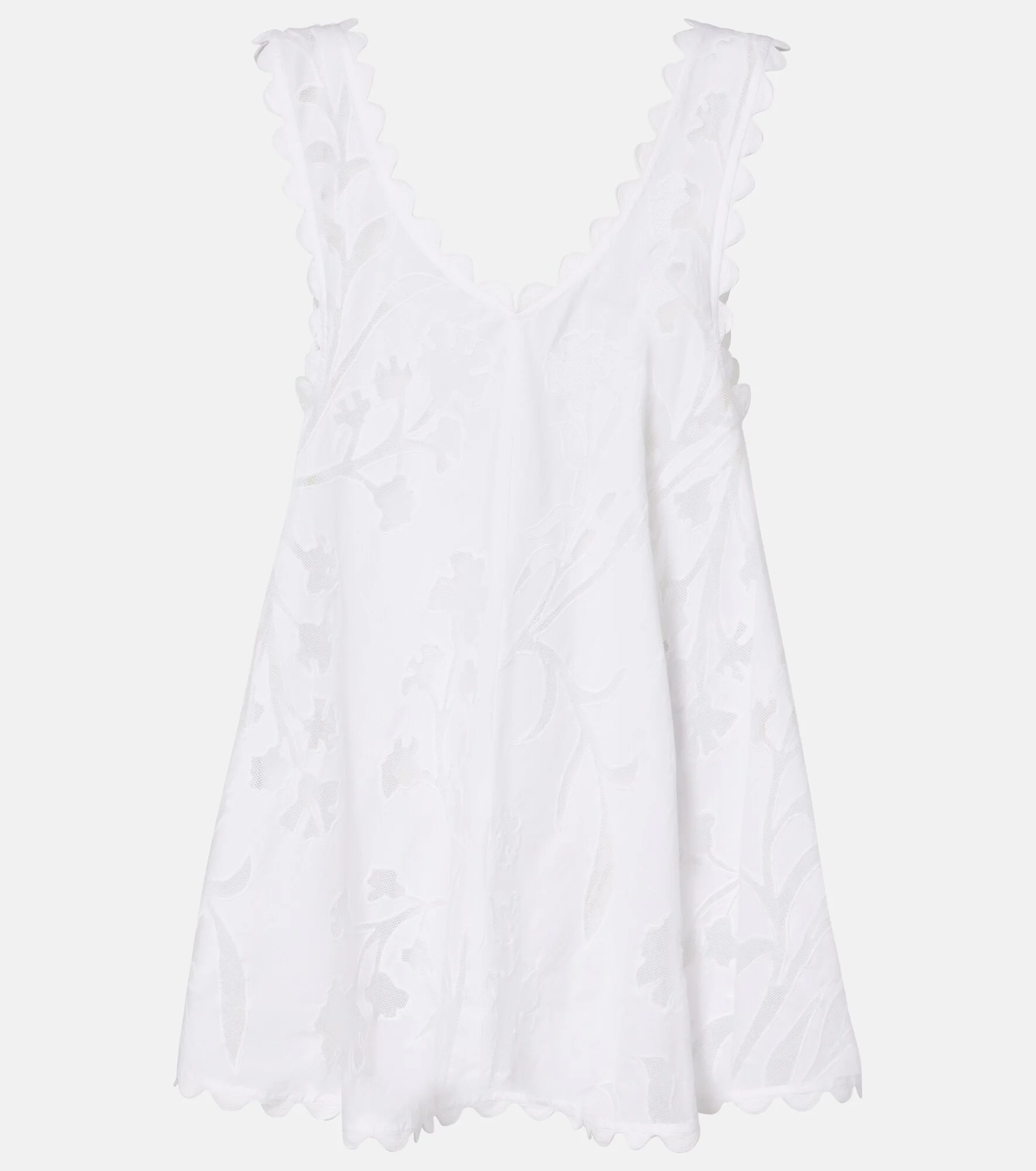 Embroidered scalloped cotton minidress - 1