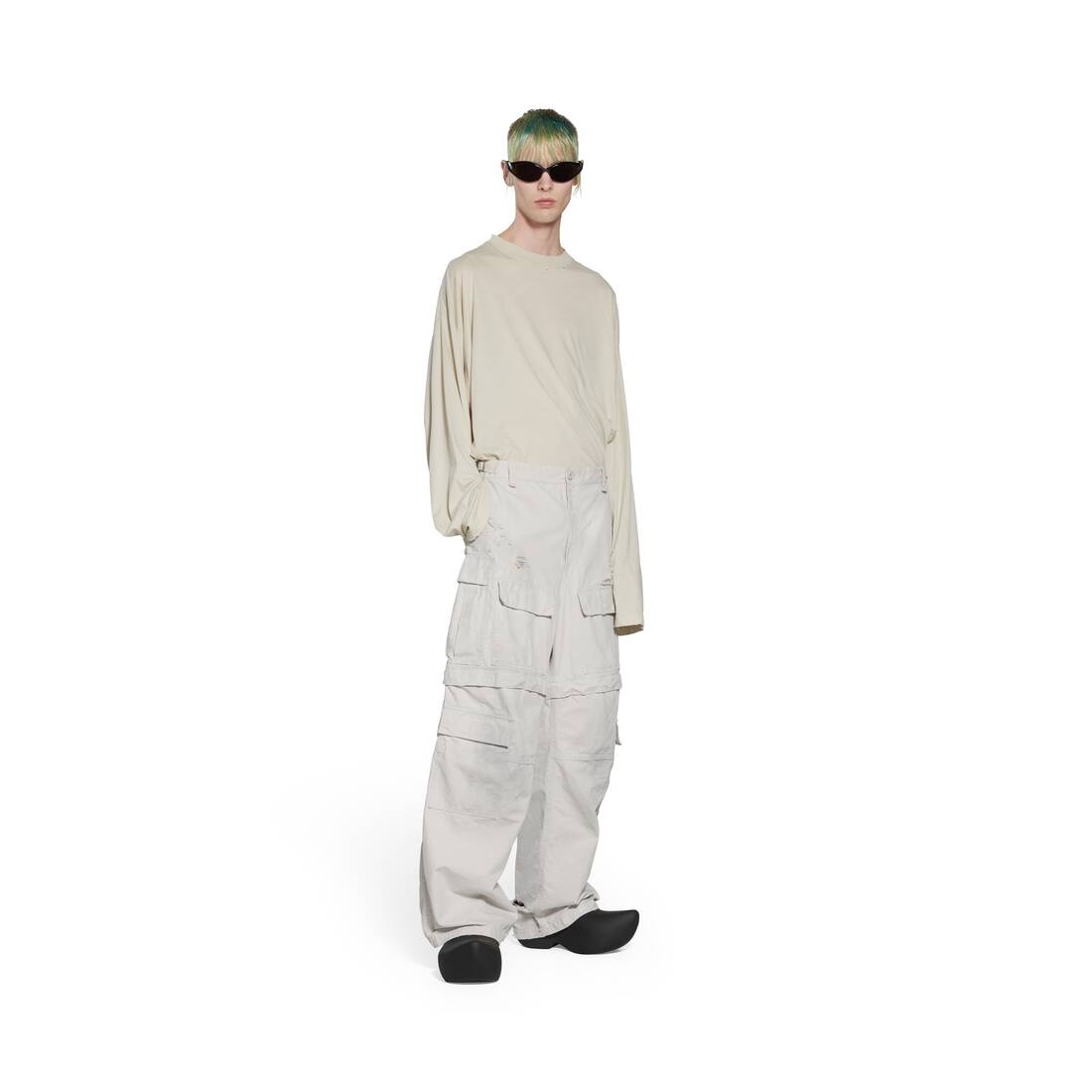 Flared Cargo Pants in Beige