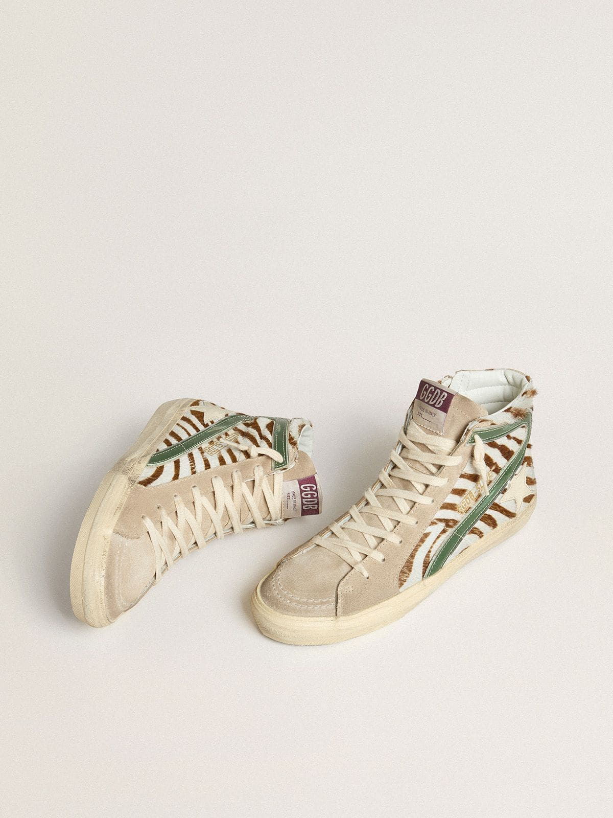 Women's Slide in zebra-print pony skin with green laminated leather flash - 2