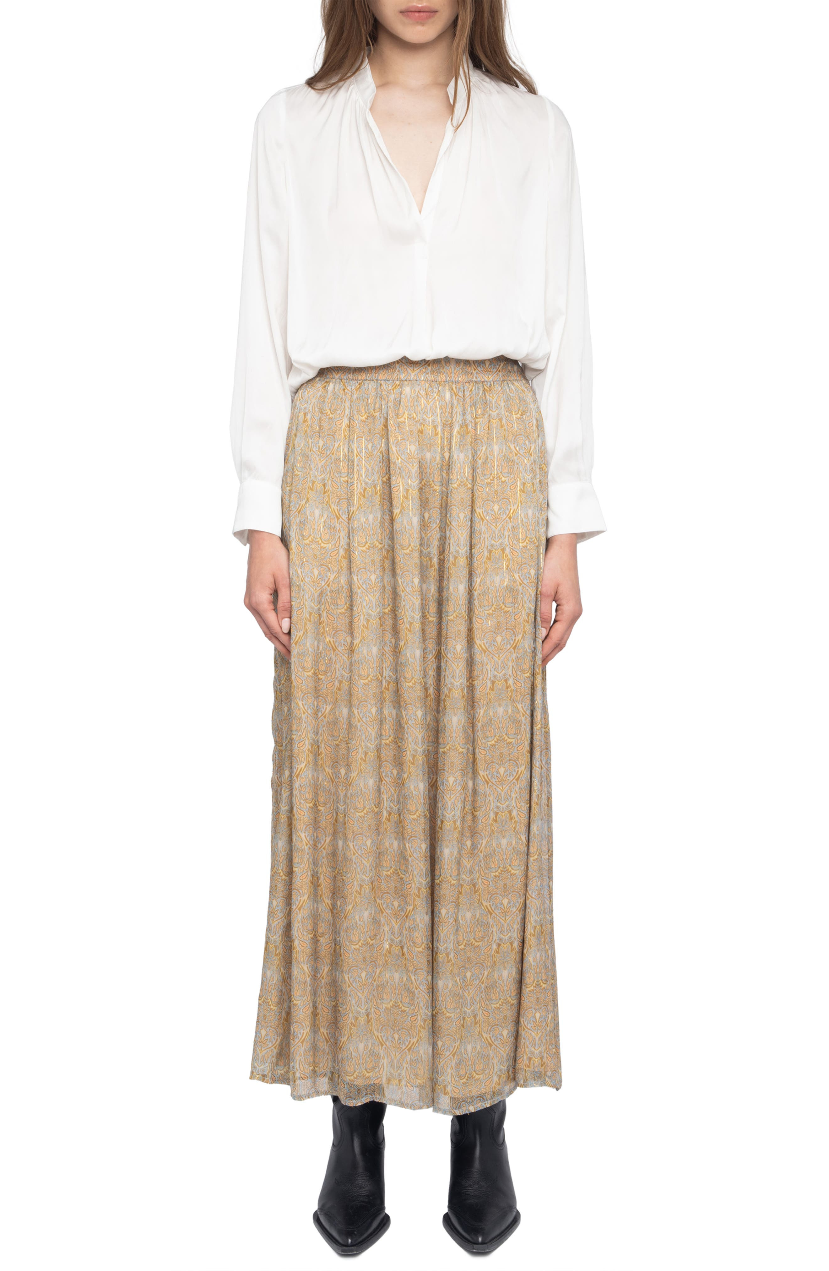Zadig & Voltaire Jady Paisley Print Maxi Skirt in Cloud at Nordstrom - 6