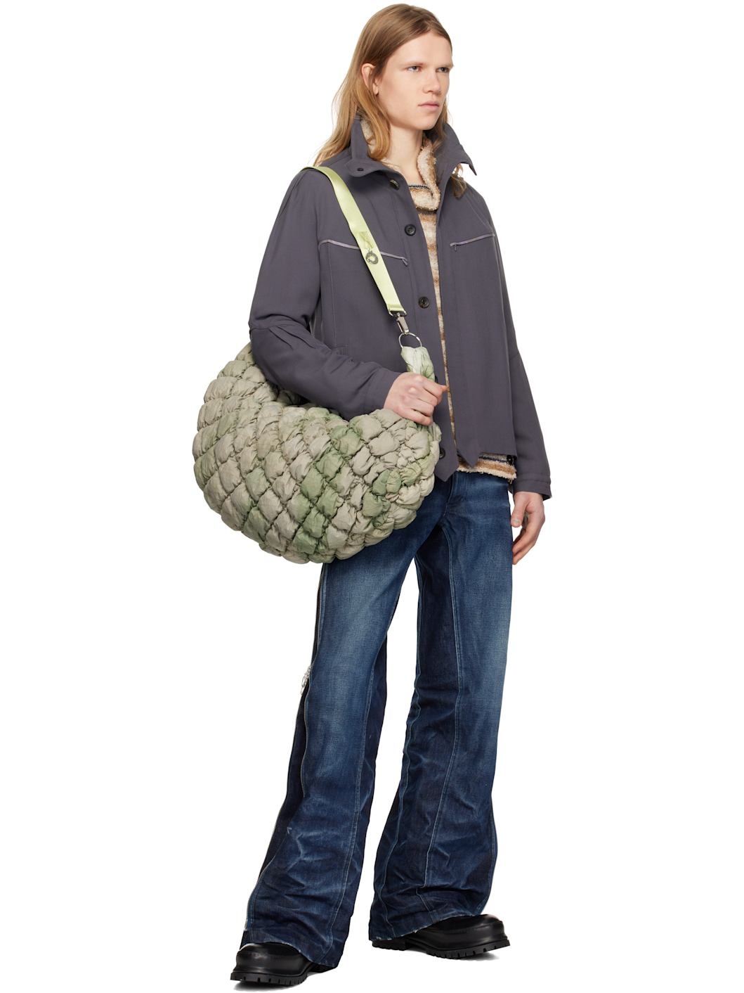 Green Expandable Quilted Messenger Bag - 4