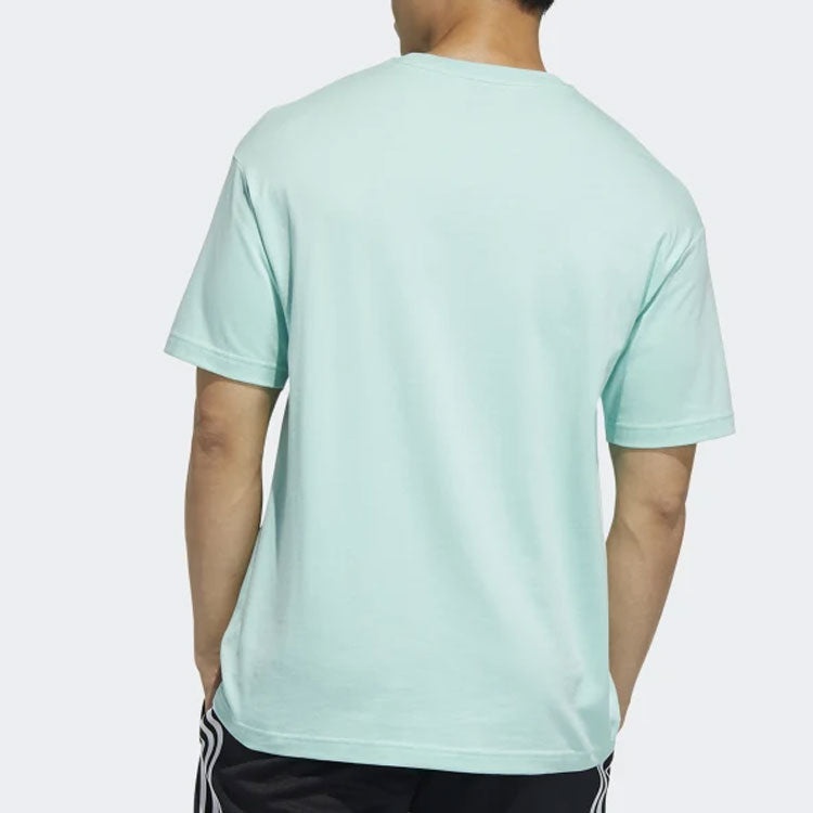 Men's adidas Solid Color Casual Round Neck Short Sleeve Blue Green T-Shirt HA3652 - 3