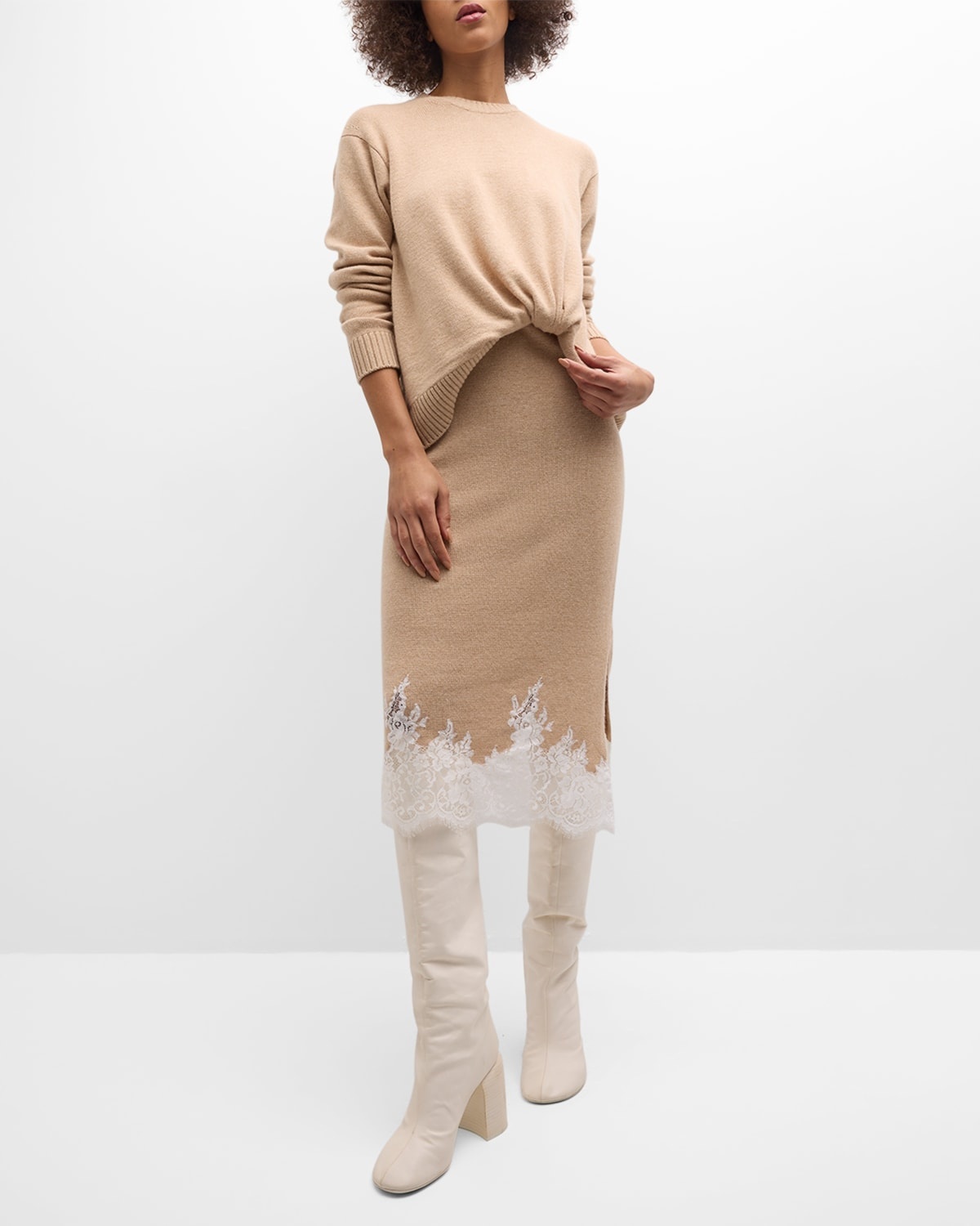 Long-Sleeve Draped Knit Dress - 7