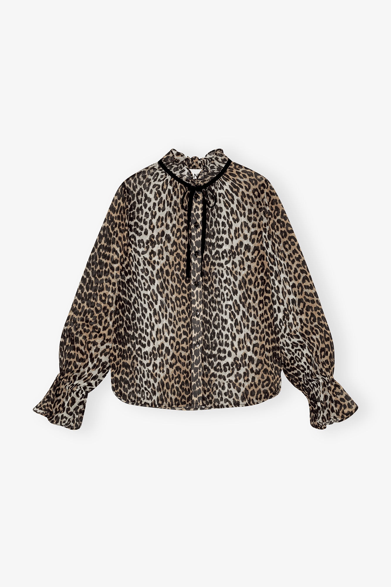 LEOPARD PRINT CHIFFON TIE STRING SHIRT - 1
