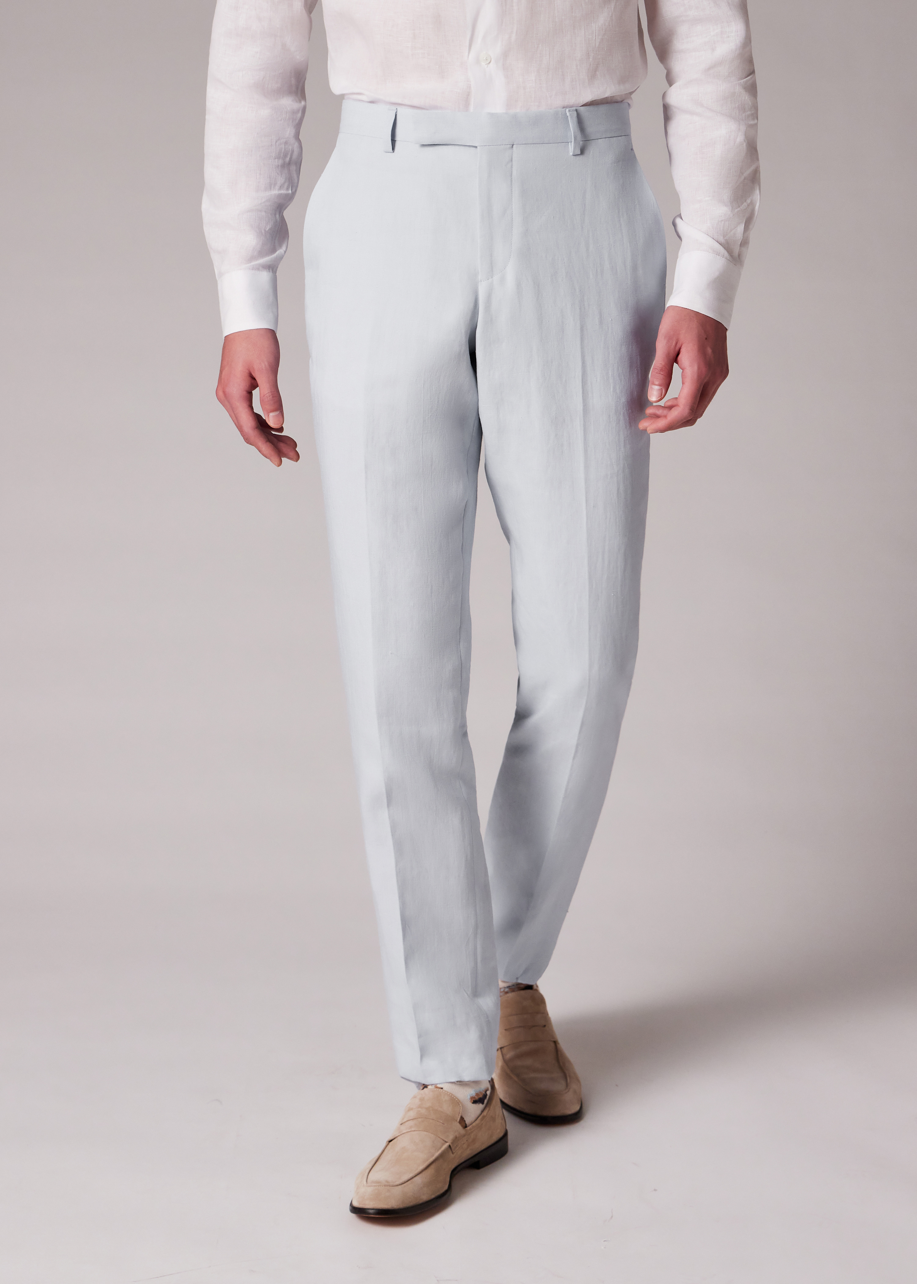 Tapered-Fit Pale Blue Linen Trousers - 5