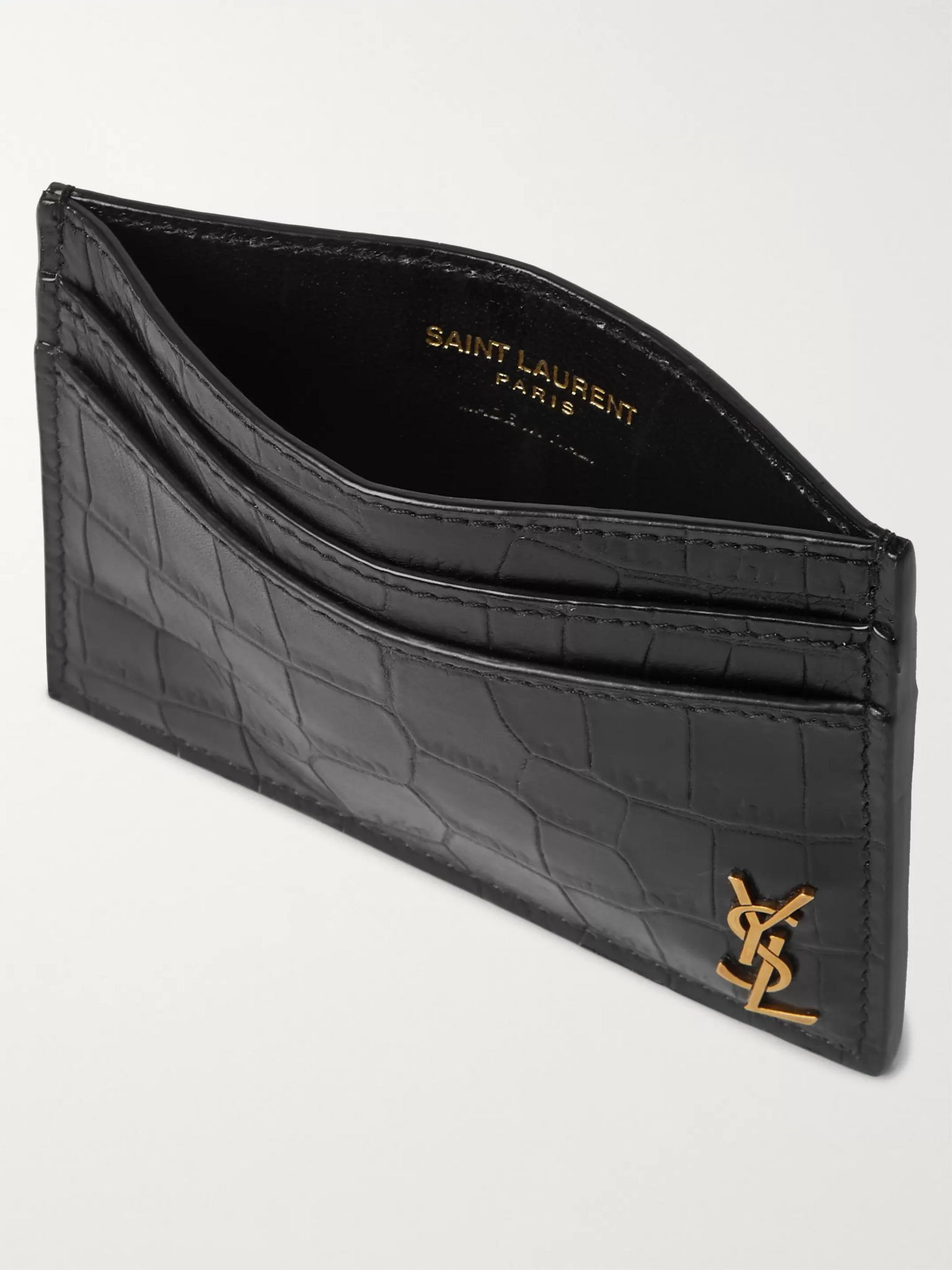 Logo-Appliquéd Croc-Effect Leather Cardholder Black - 4