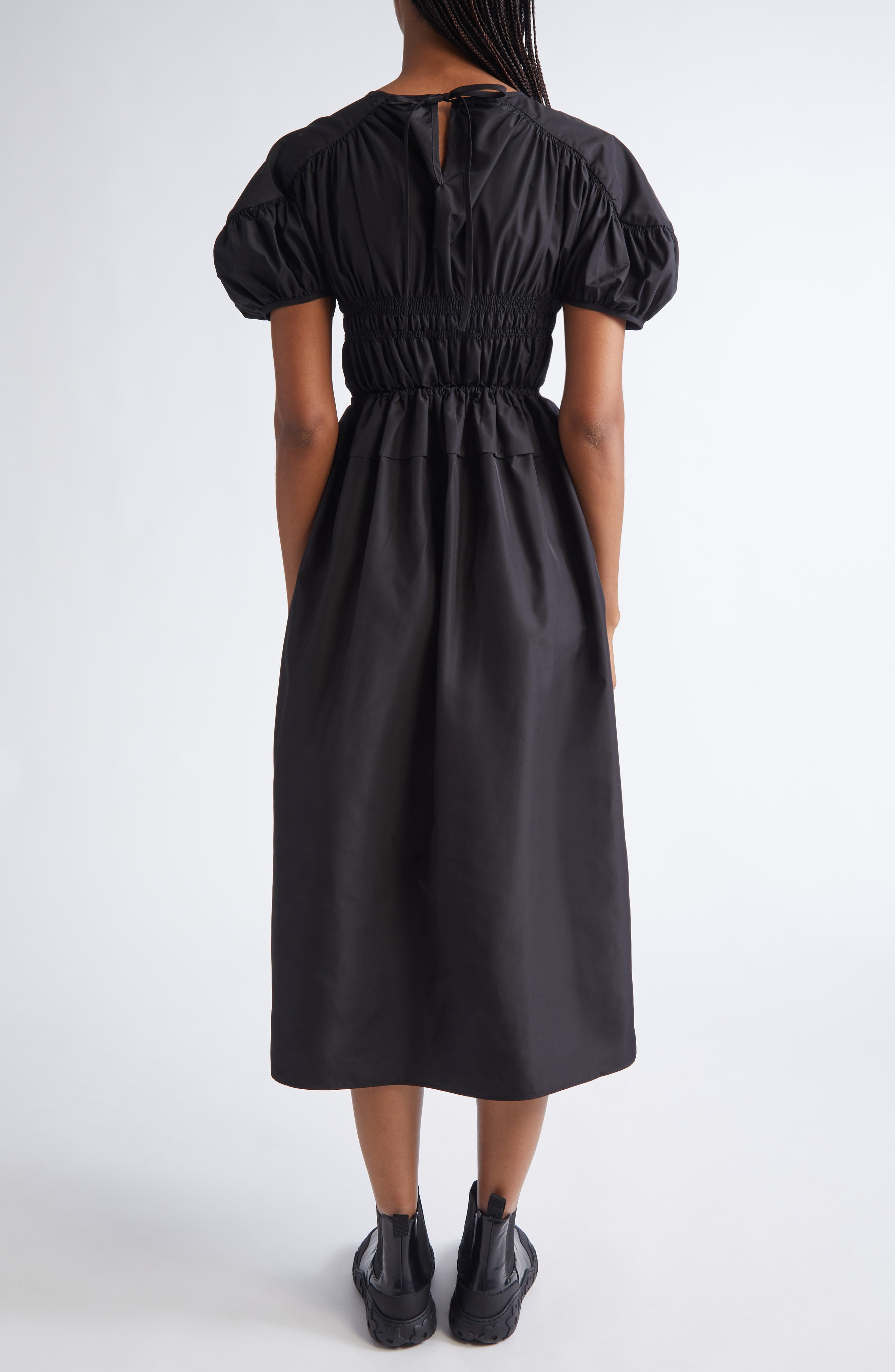 Cecilie Bahnsen Betsy Ruched Puff Sleeve Drawcord Waist Recycled Faille Dress in Black at Nordstrom - 2