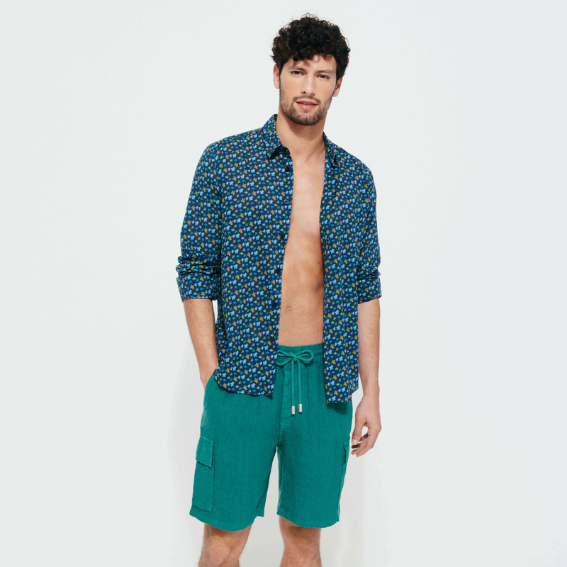 Men Linen Bermuda Shorts cargo pockets 5