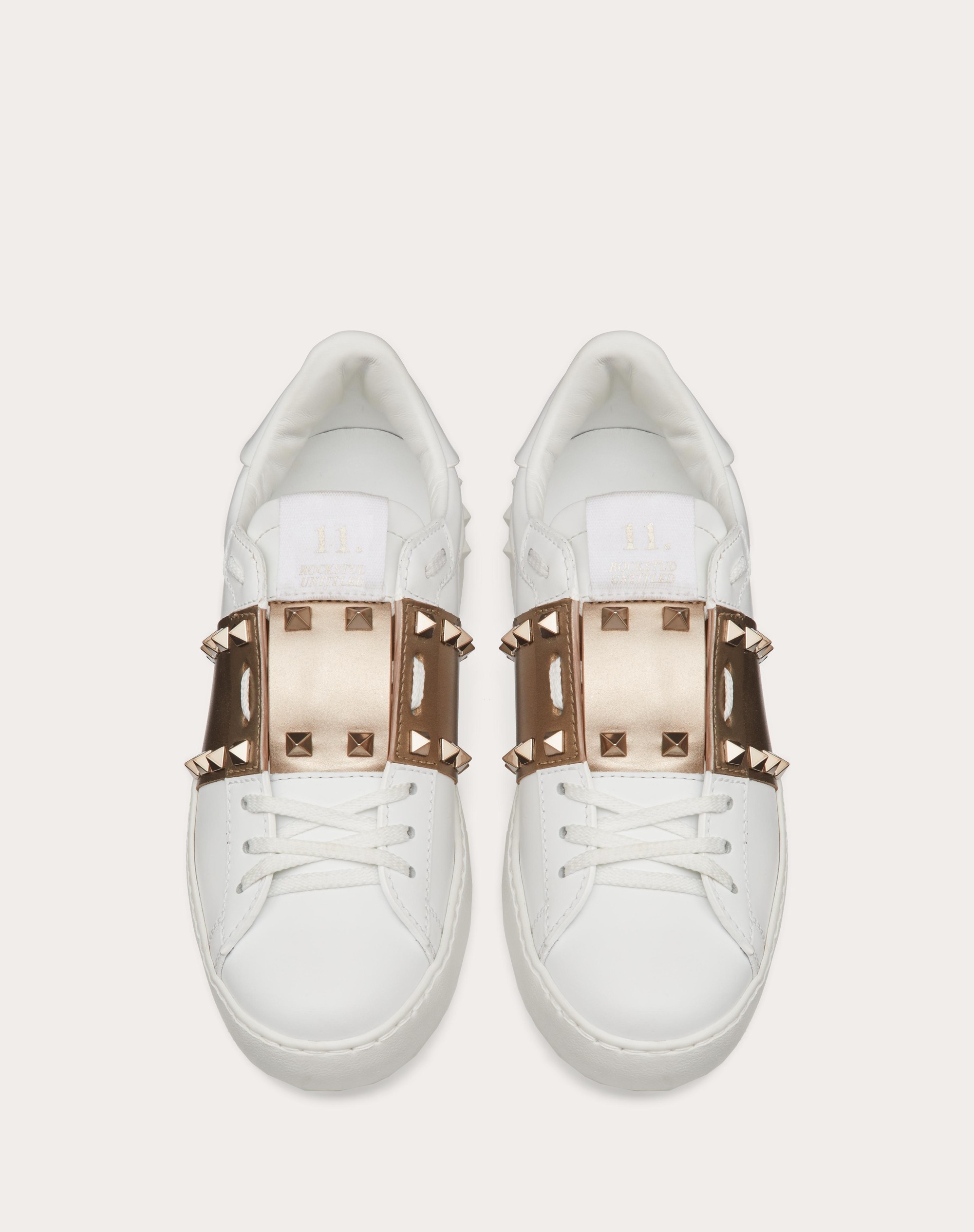 ROCKSTUD UNTITLED SNEAKER IN CALFSKIN LEATHER WITH METALLIC STRIPE - 4