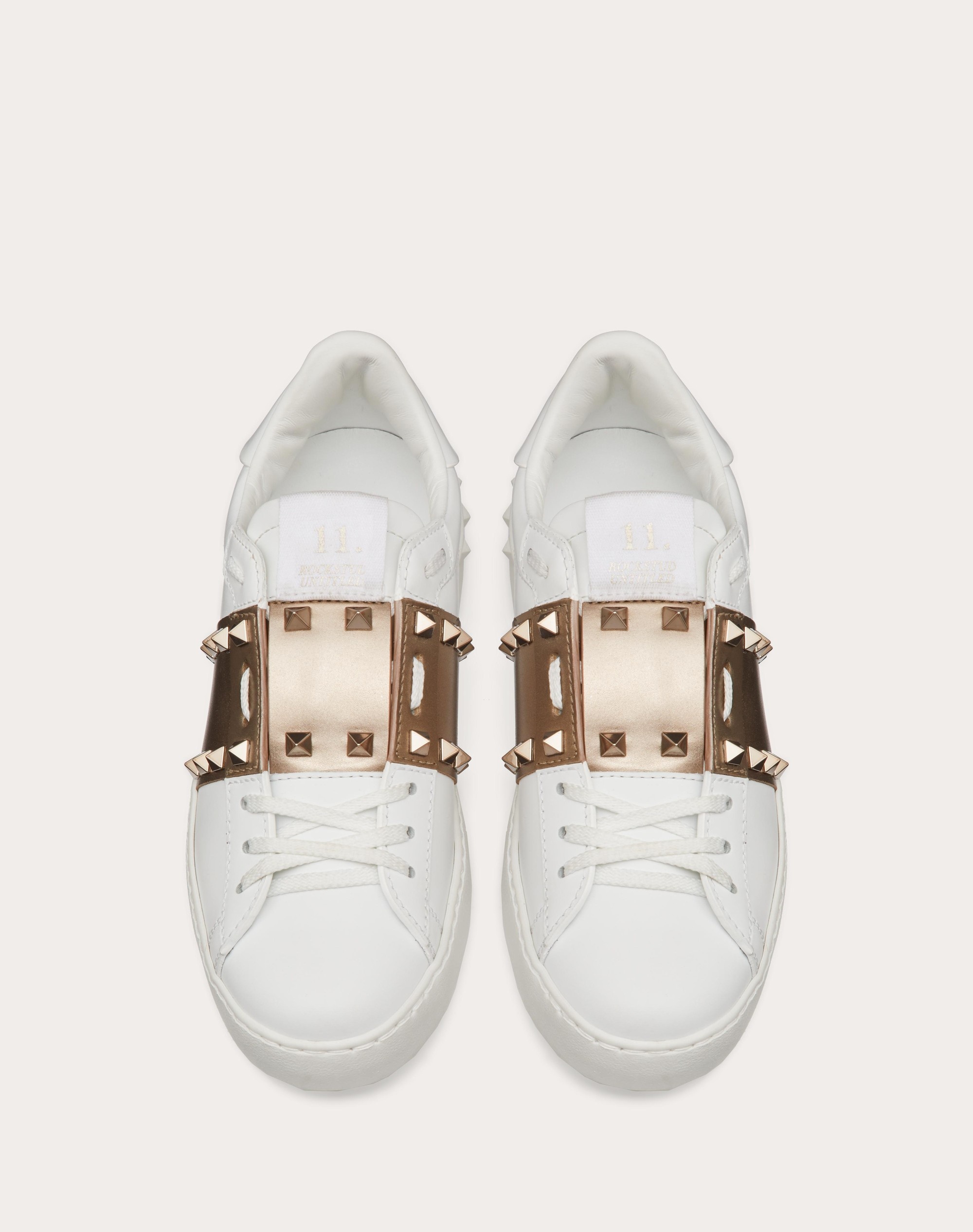 ROCKSTUD UNTITLED SNEAKER IN CALFSKIN LEATHER WITH METALLIC STRIPE - 4