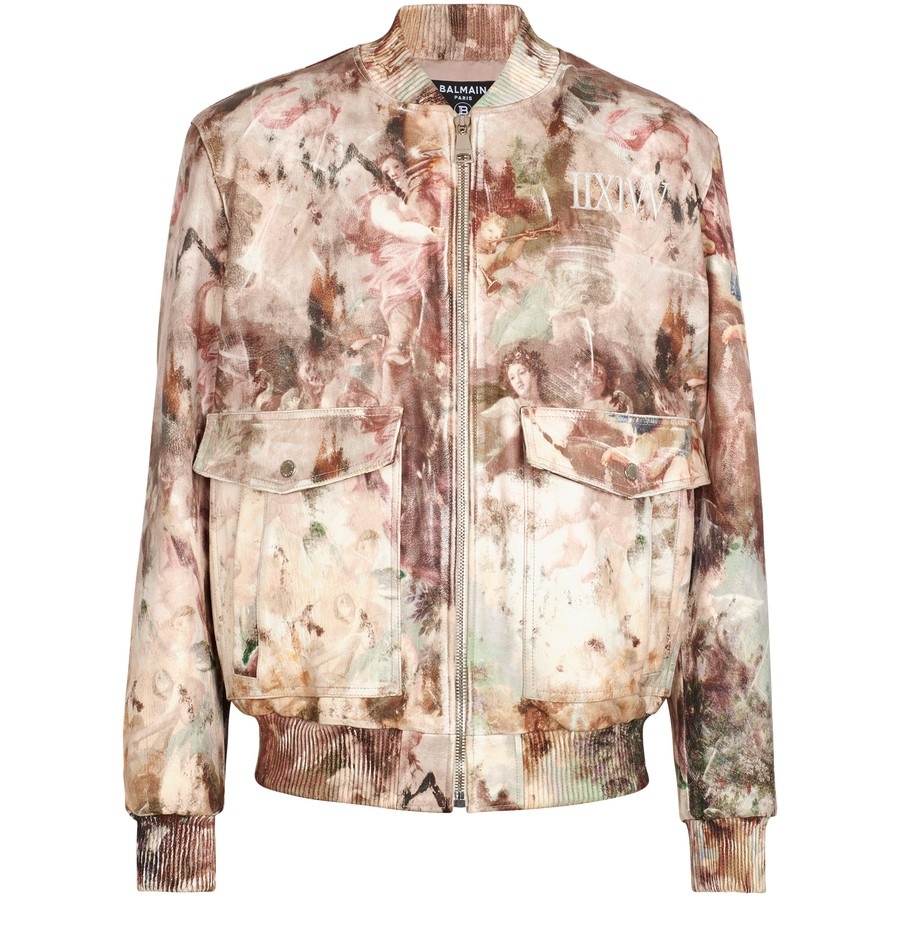 Pastel print leather bomber jacket - 1