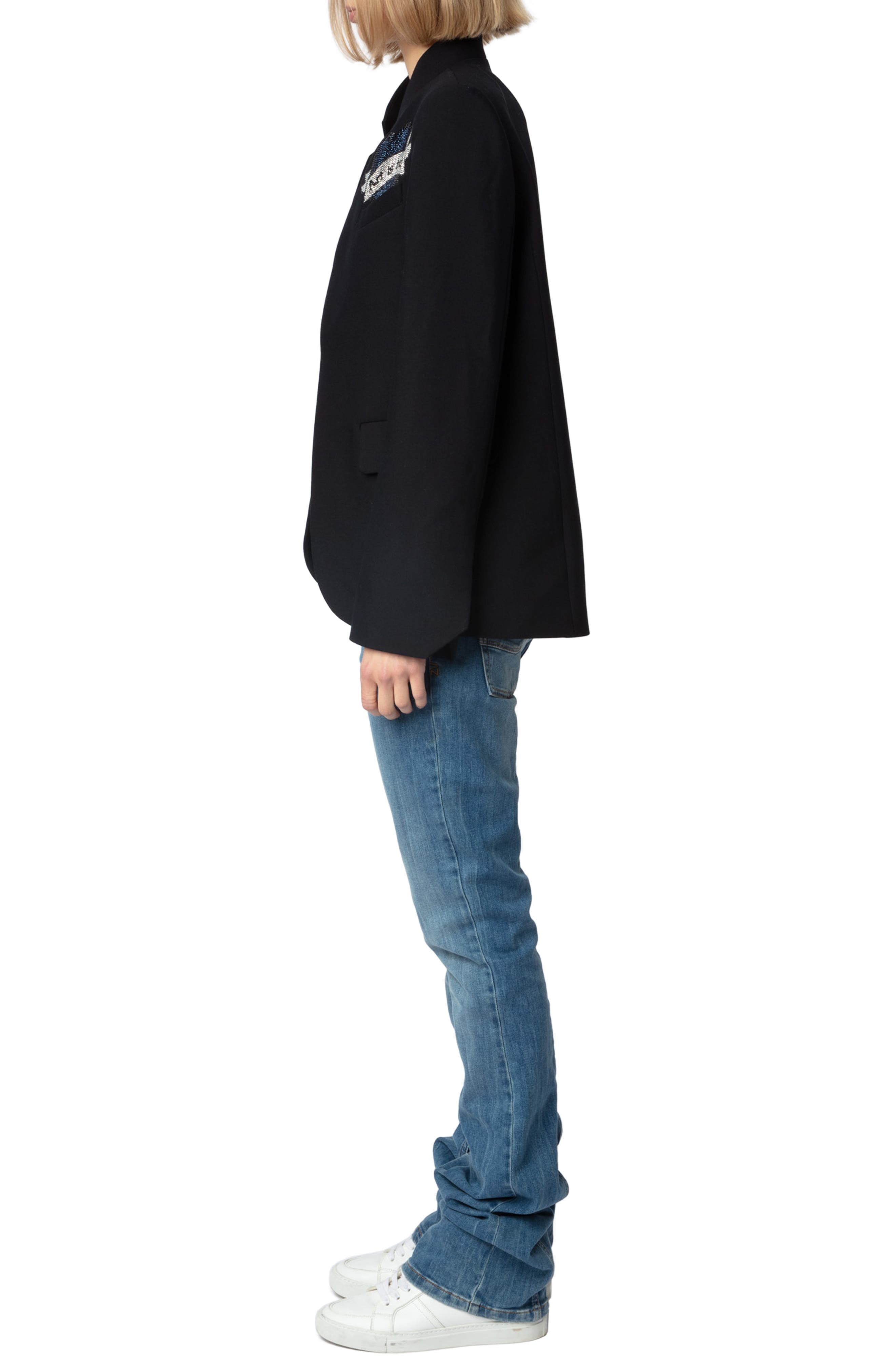 Zadig & Voltaire Very Bis Multistrass Open Front Blazer in Encre at Nordstrom - 6