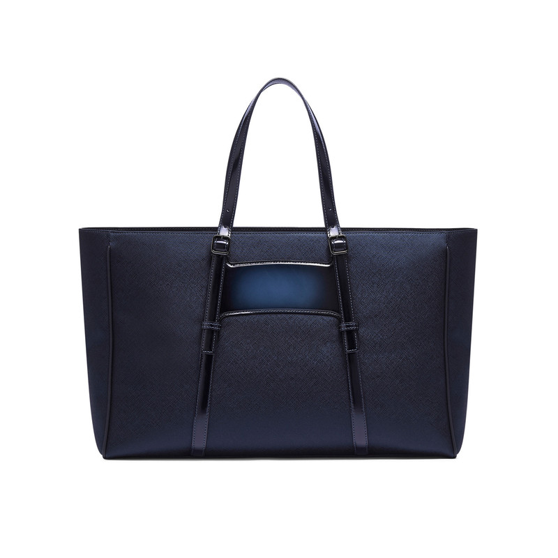 Blue leather and nylon shopping bag 5