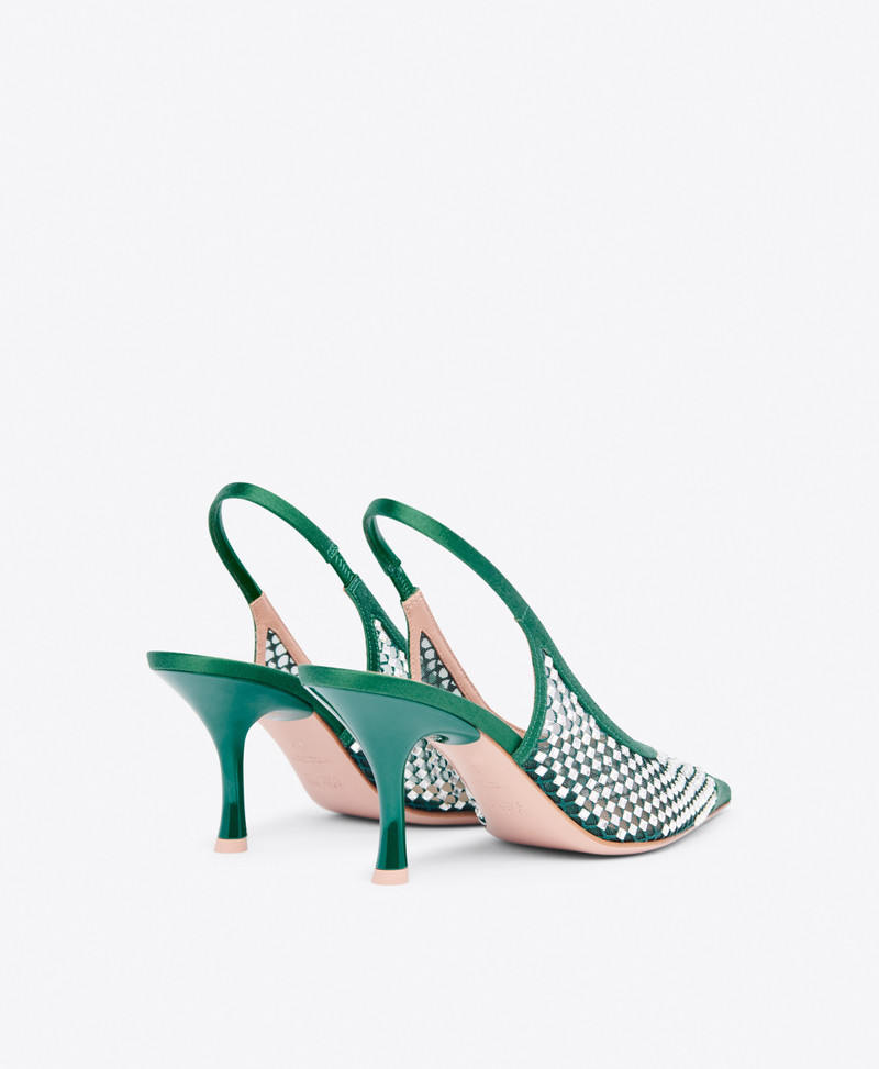 Vesper 70 Green Crystal Satin Slingbacks 3