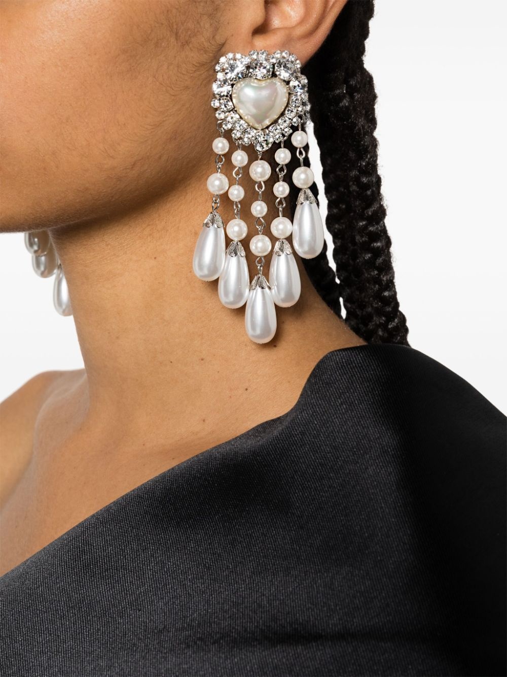 heart-shape crystal-embellished drop earrings - 2