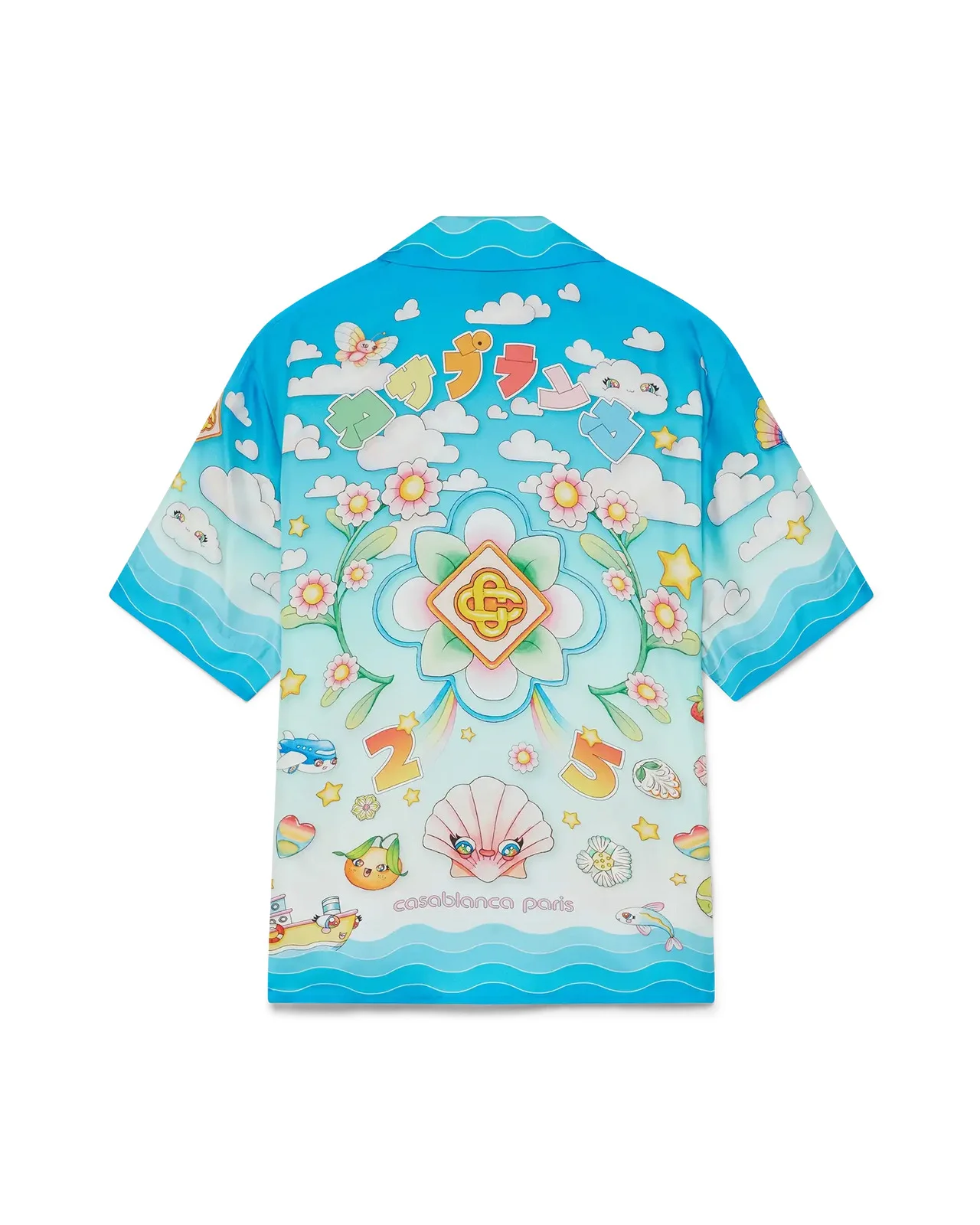 Kawaii Motif Short Sleeve Silk Twill Shirt | Casablanca Paris - 1