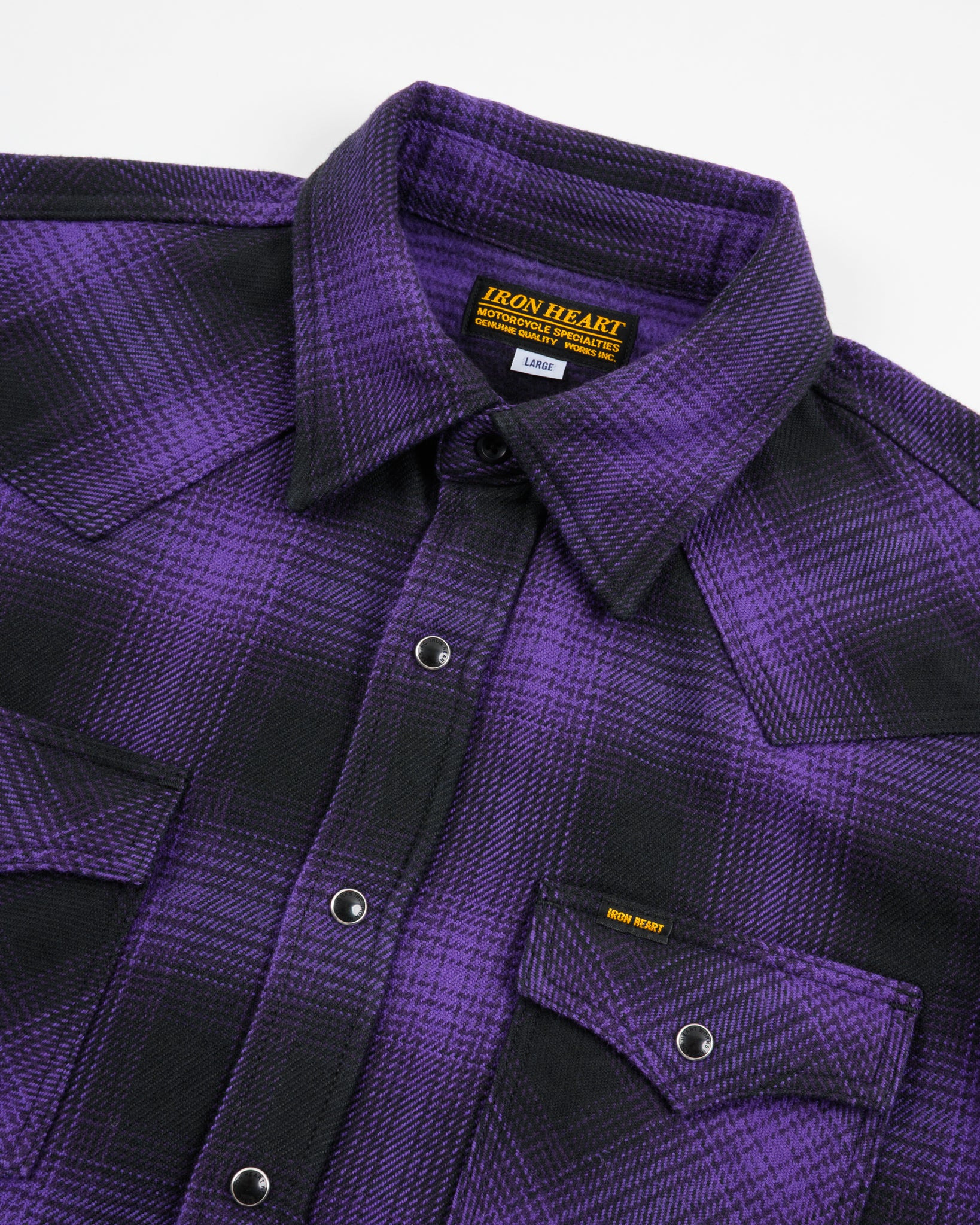 IHSH-264-PUR Ultra Heavy Flannel Ombré Check Western Shirt - Purple/Black - 19