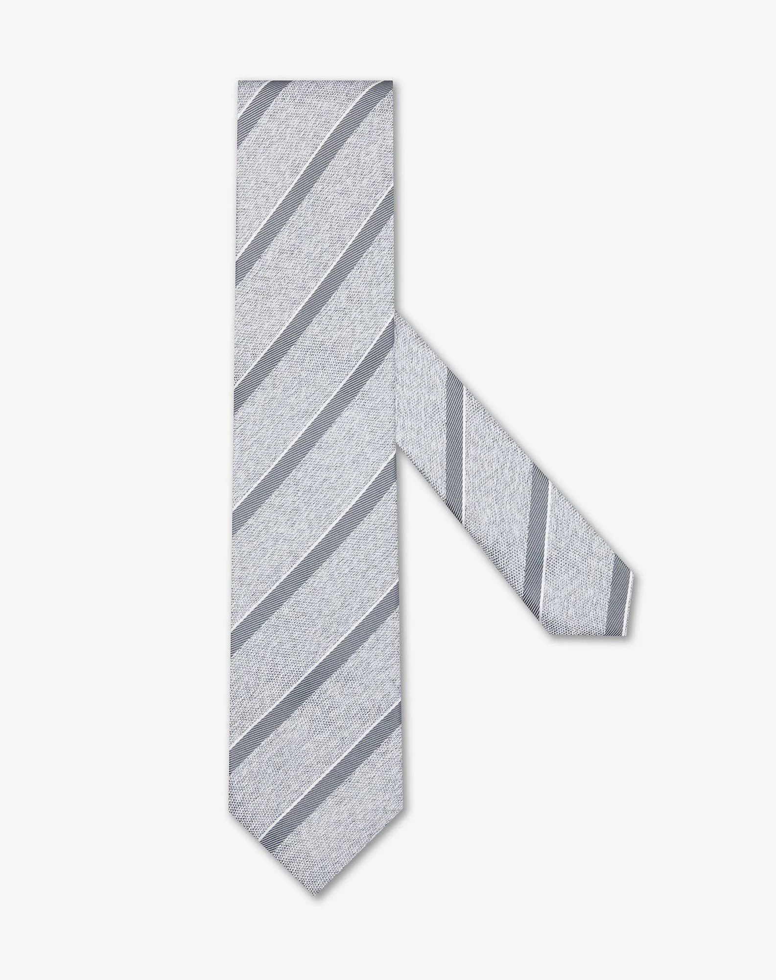 Striped grey pure silk tie - 1