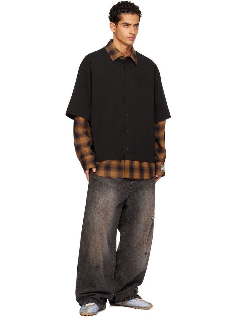We11done Black & Orange Flannel Check Layered Shirt outlook