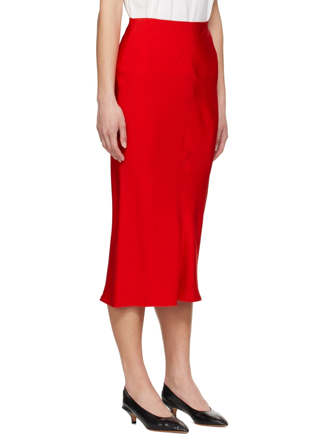 Red Straight Midi Skirt - 2
