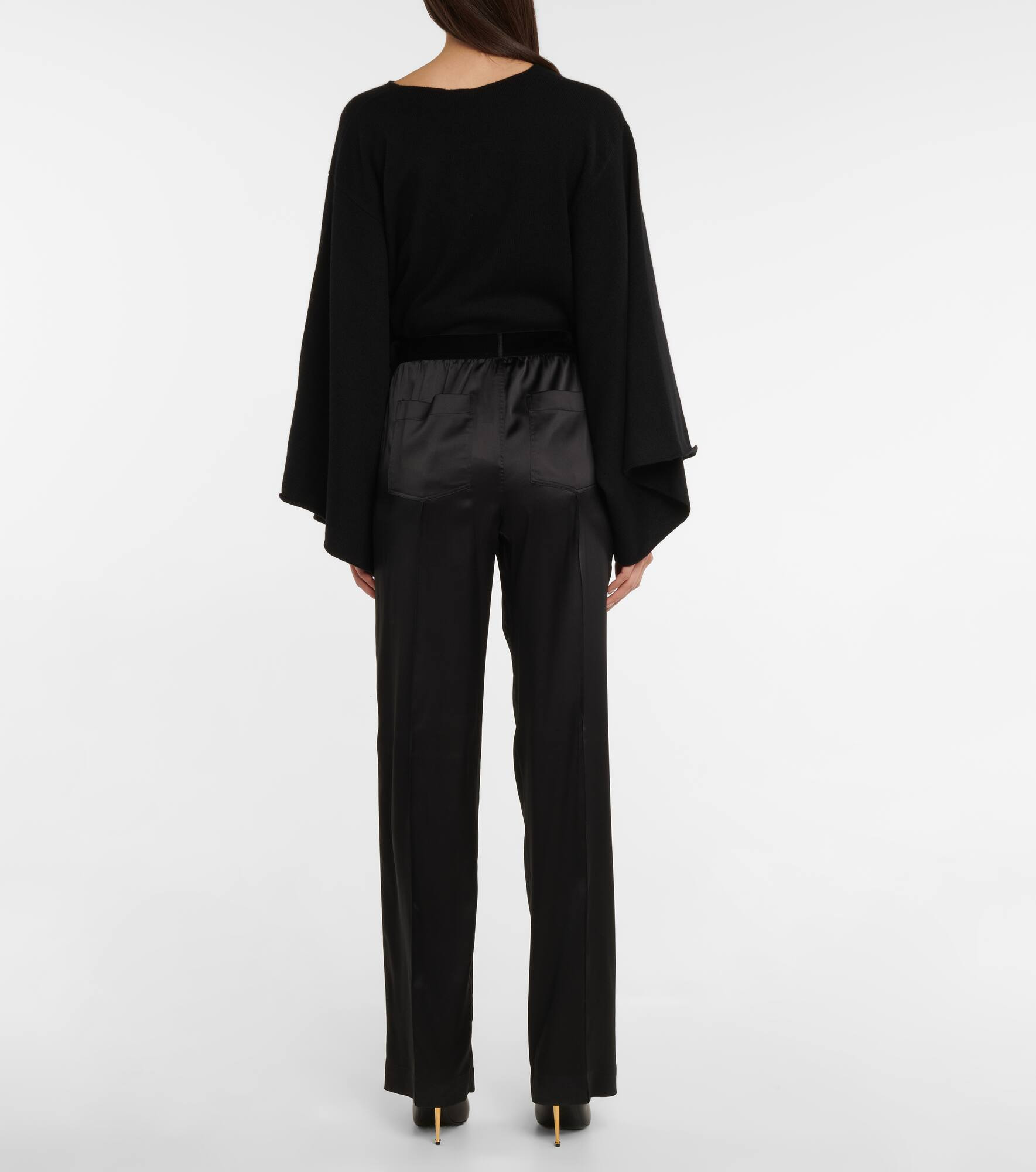 High-rise silk-blend satin pants - 3